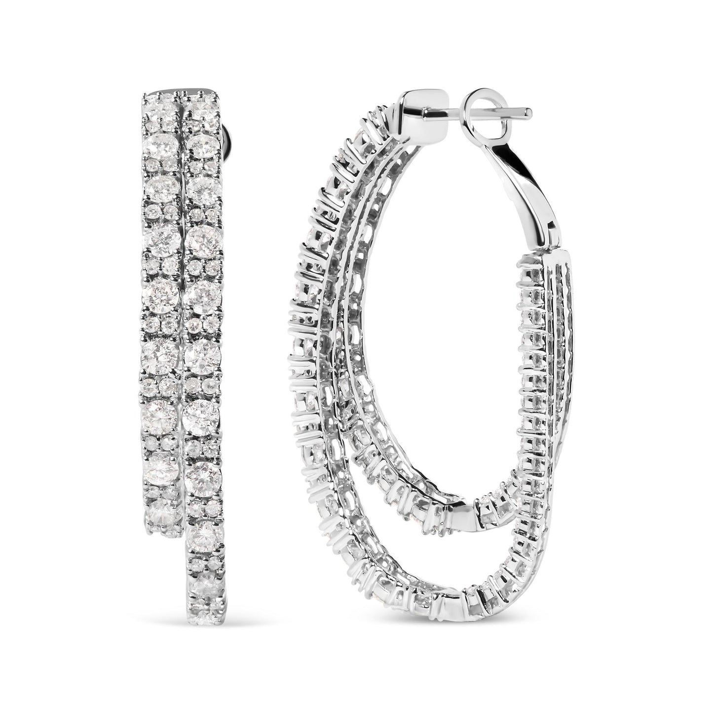 14K White Gold 4.0 Cttw Diamond Asymmetrical Inside Out Double-Hoop Earrings