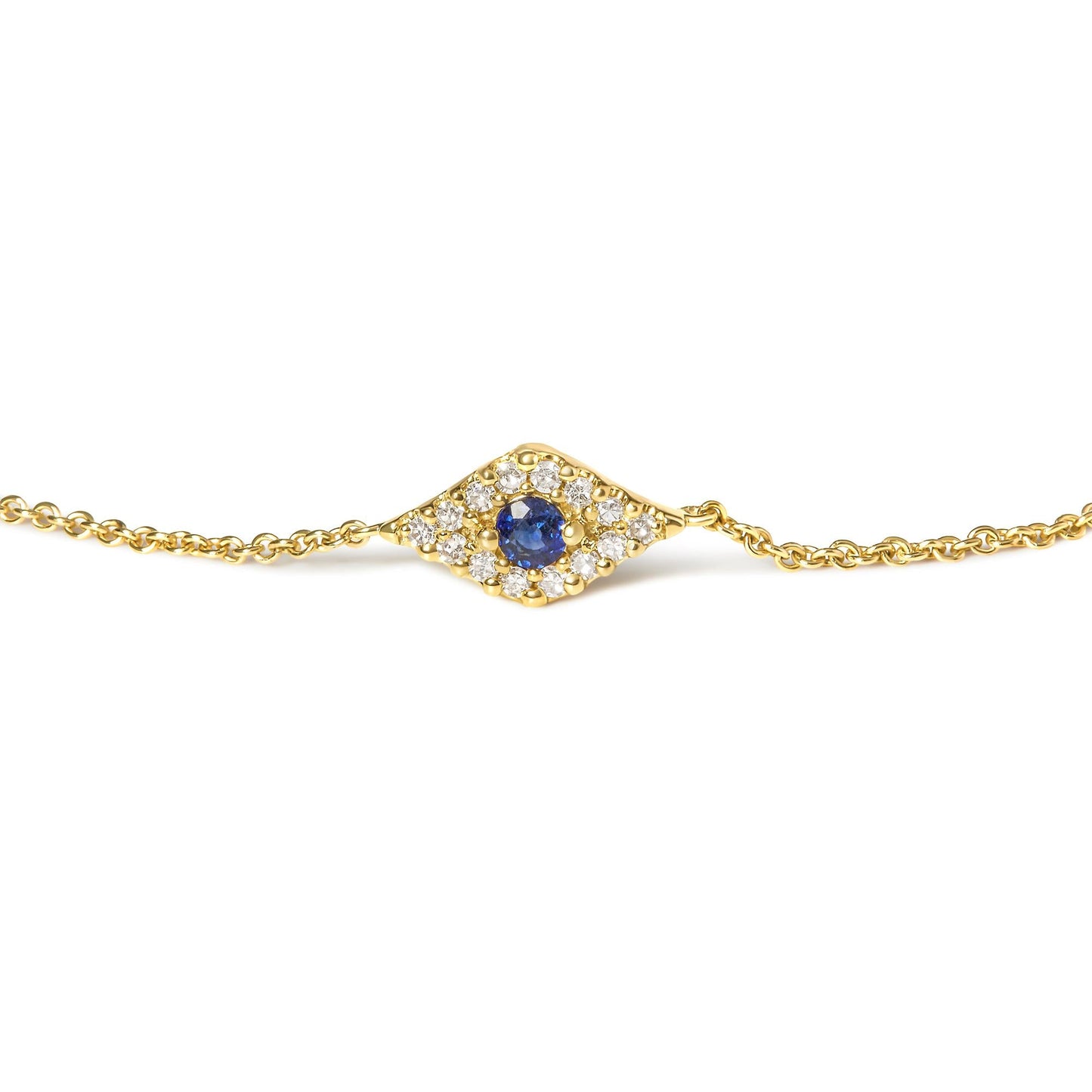 10K Yellow Gold Blue Sapphire and Diamond Accent Evil Eye Station Link Bracelet