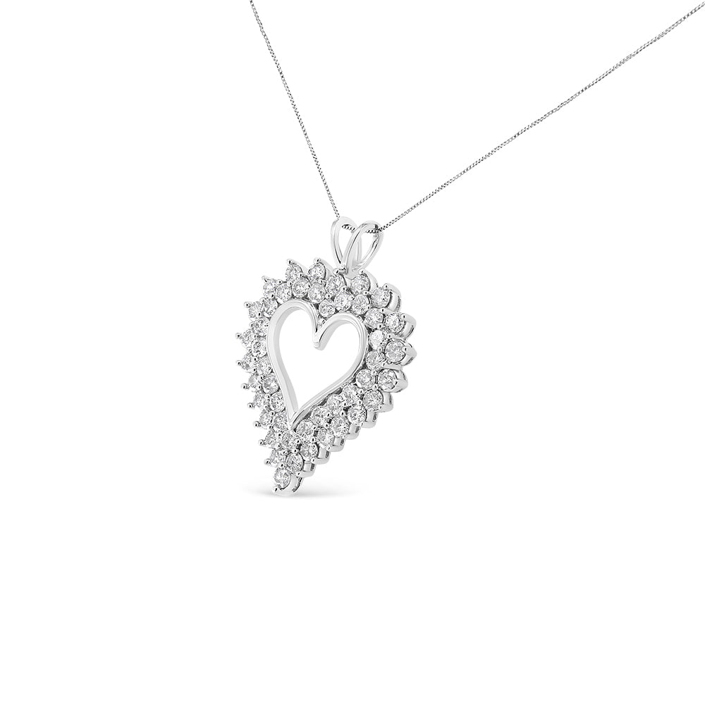 .925 Sterling Silver 4 Cttw Round-Cut Double Row Composite Diamond Heart