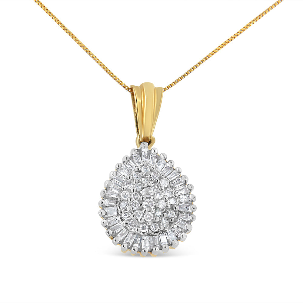 10K Gold 1/2 Cttw Round and Bagutte-Cut Diamond Teardrop 18’’ Pendant