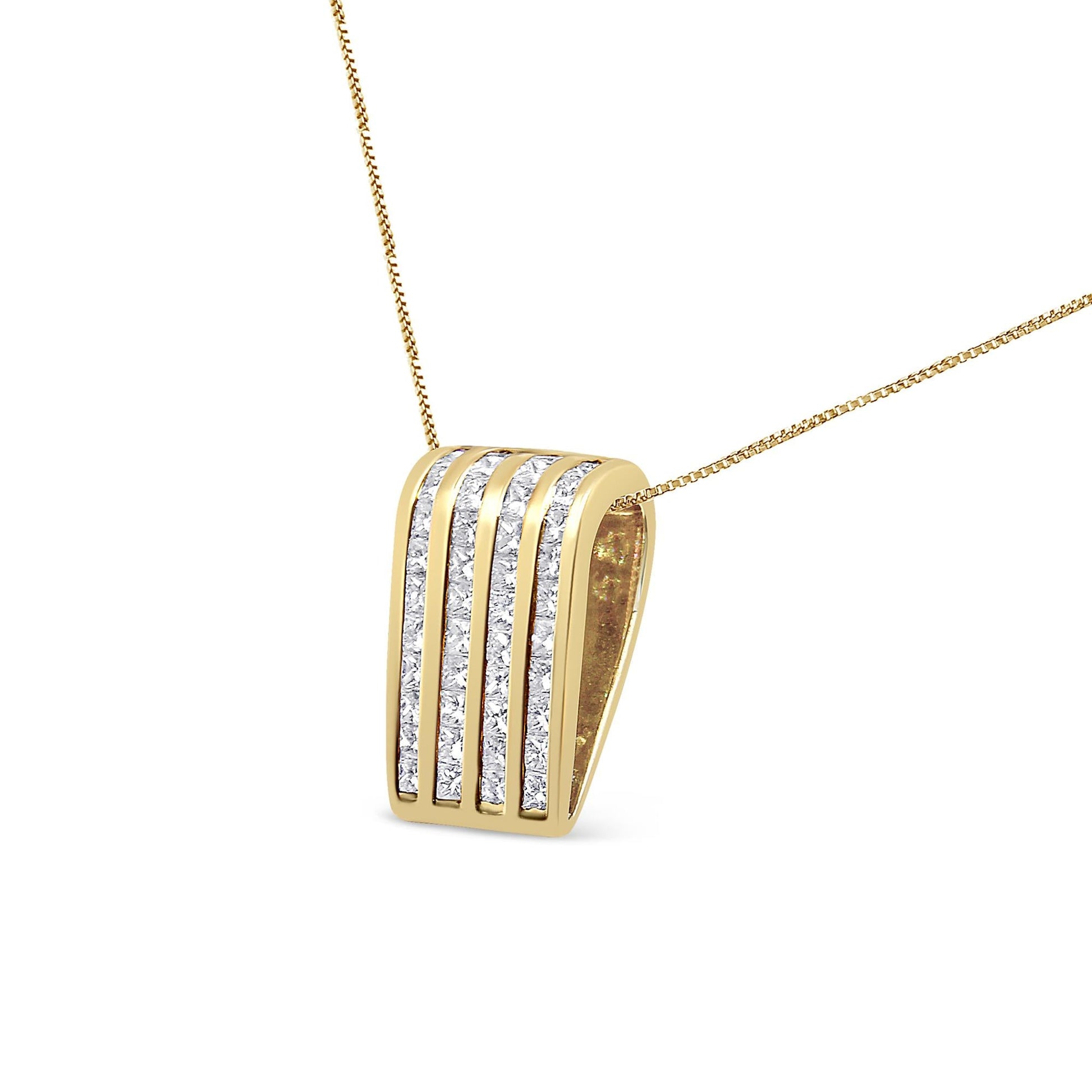 14K Yellow Gold 2 1/3 cttw Princess Cut Diamond Block Pendant Necklace (H-I