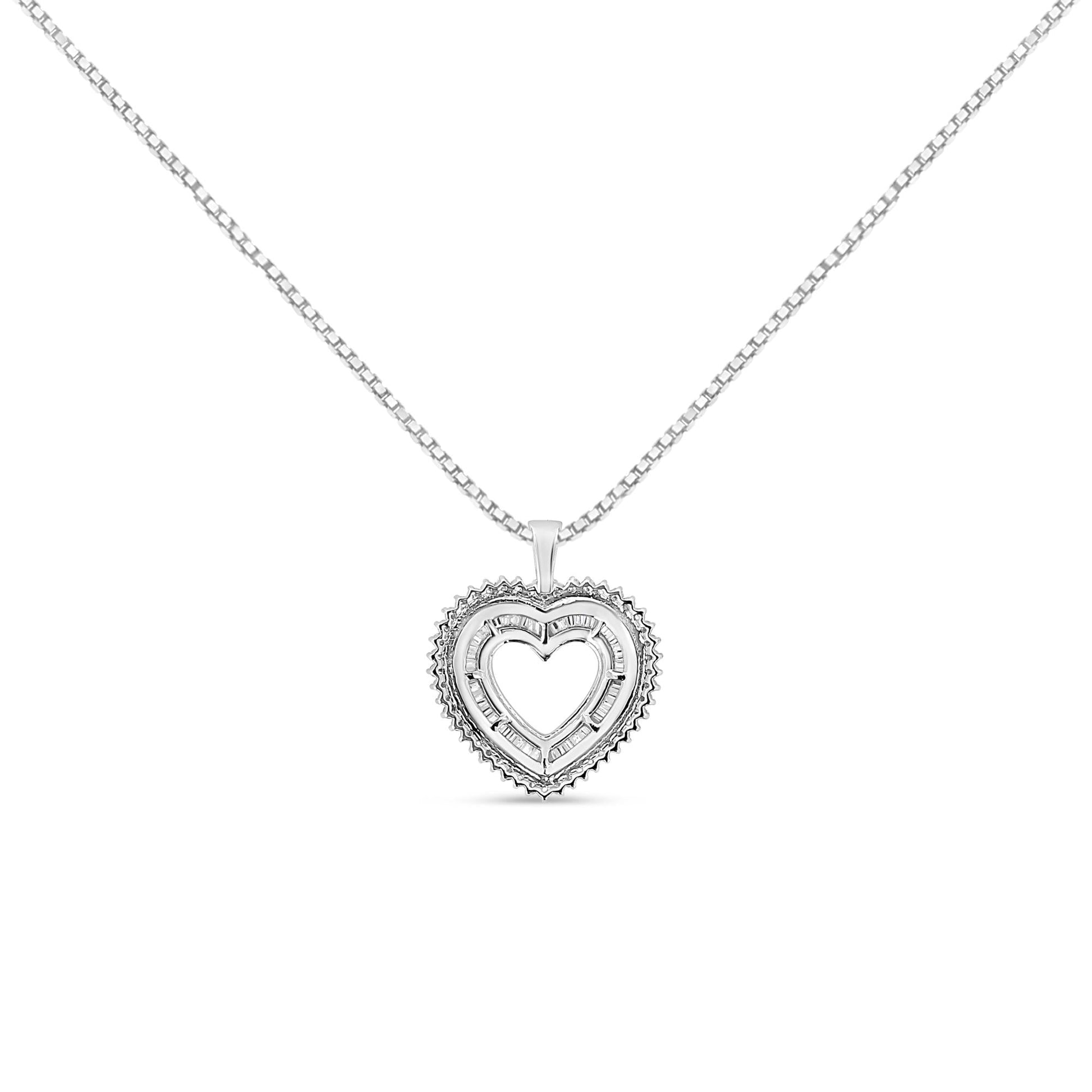 .925 Sterling Silver 1.0 Ctw Diamond Shadow Open Heart Halo 18’’ Pendant