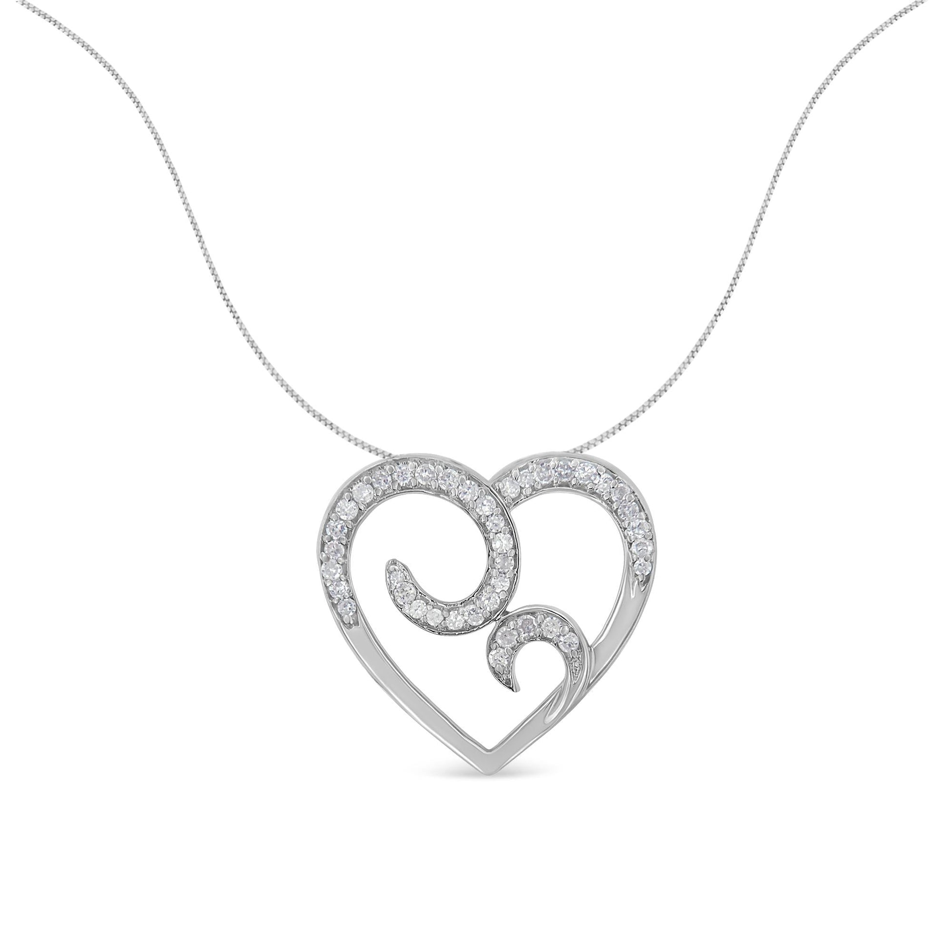 .925 Sterling Silver 1/4 cttw Round Diamond Heart Pendant Necklace (H-I I1-I2)