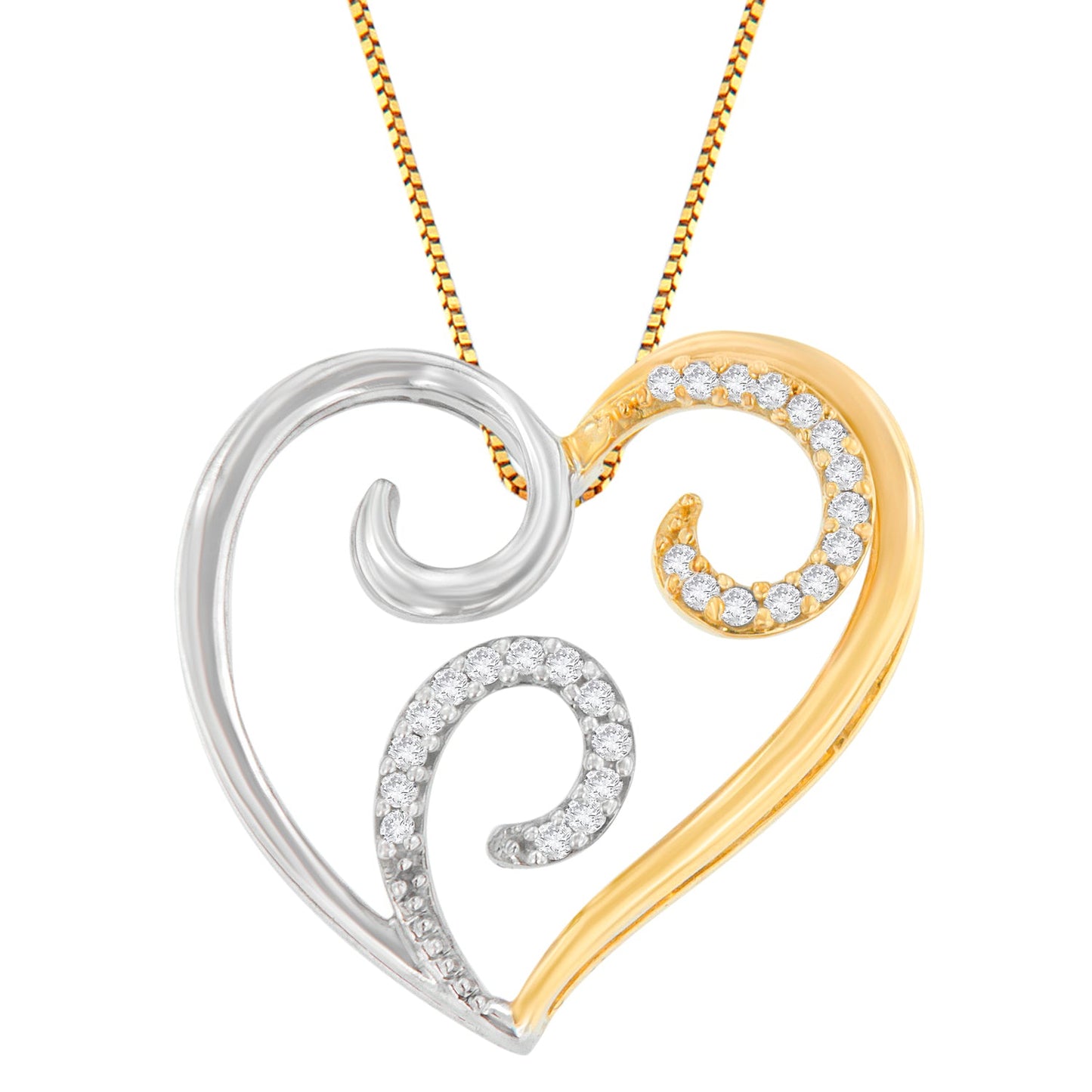 10K Two-Toned Gold 1/10 cttw Round Cut Diamond Swirl Heart Accent Pendant