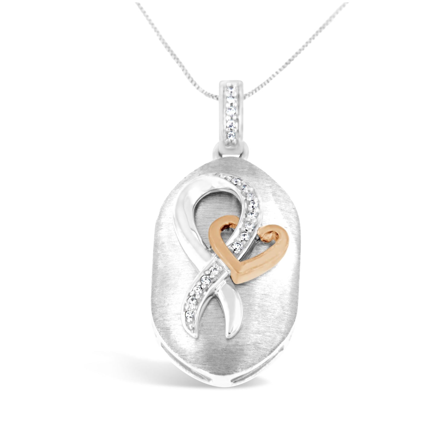 10k Rose Gold and Sterling Silver 1/10ct TDW Round Cut Diamond Interlocked Heart and Ribbon Pendant Necklace (H-I, I1-I2)