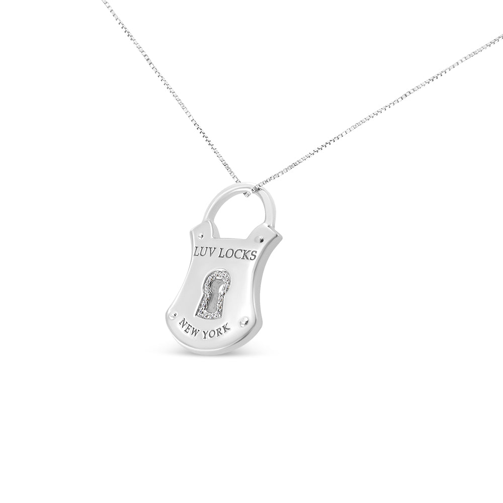 .925 Sterling Silver 1/10 Cttw Diamond Lock Pendant 18’’ Necklace (H-I