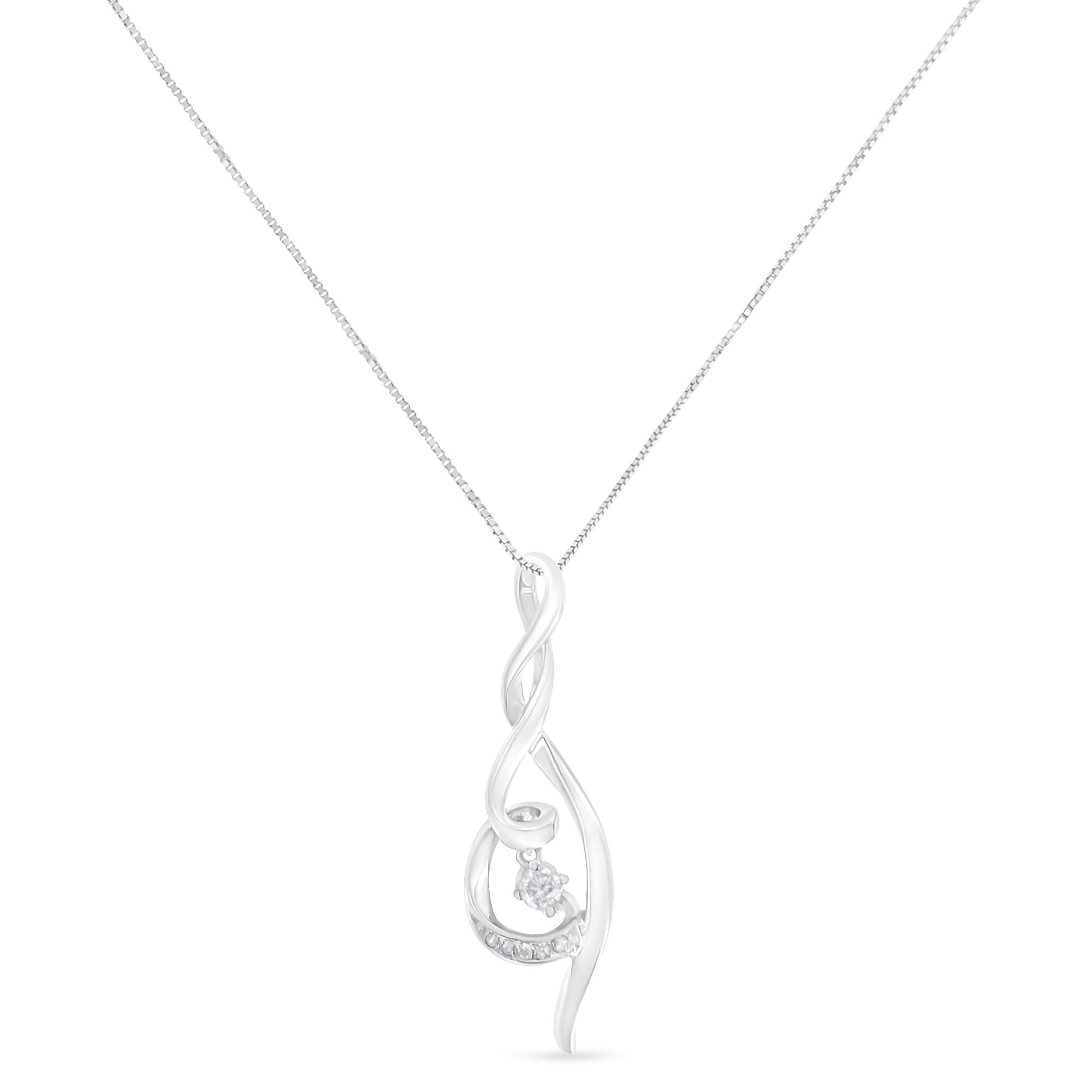 Espira 10K White Gold 1/10 cttw Diamond Swirl Pendant Necklace (I-J I1-I2)