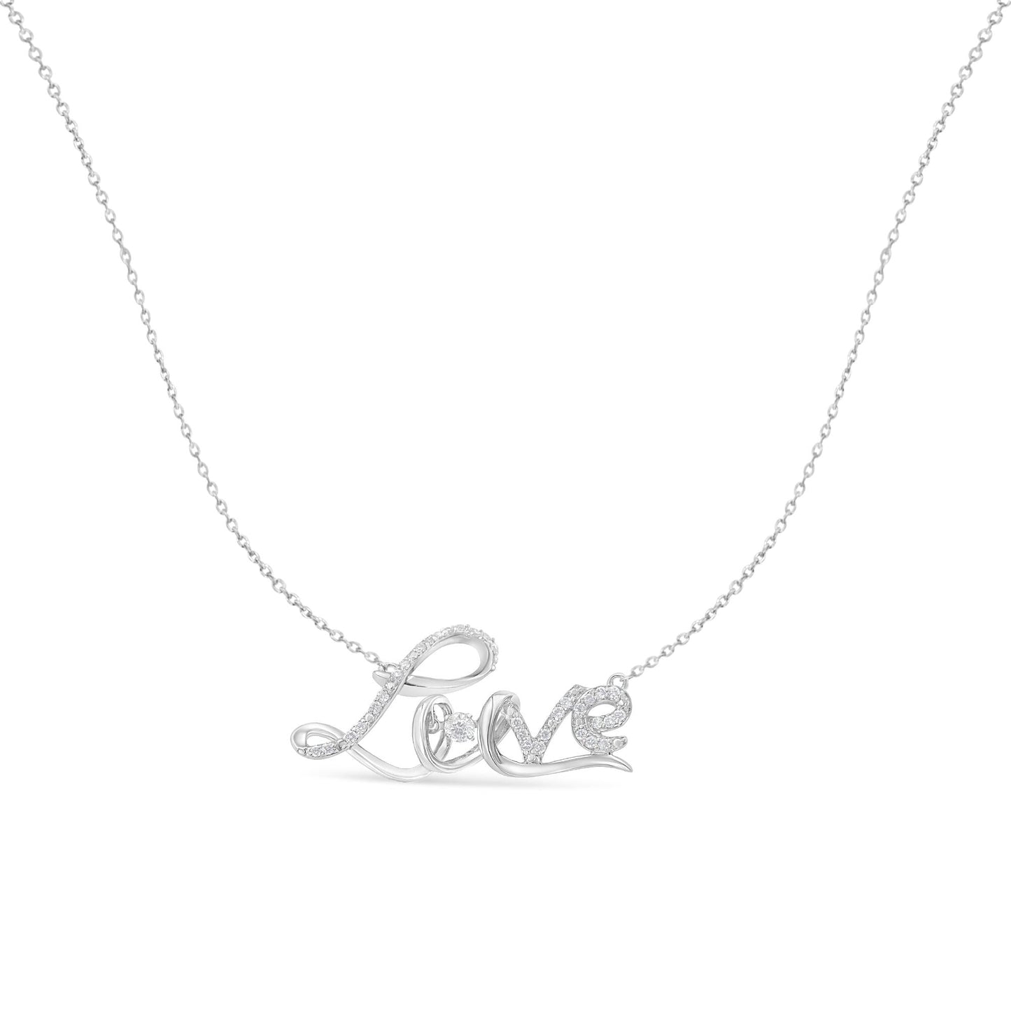 .925 Sterling Silver 1/4 Cttw Diamond Cursive ’Love’ 18’’ Pendant