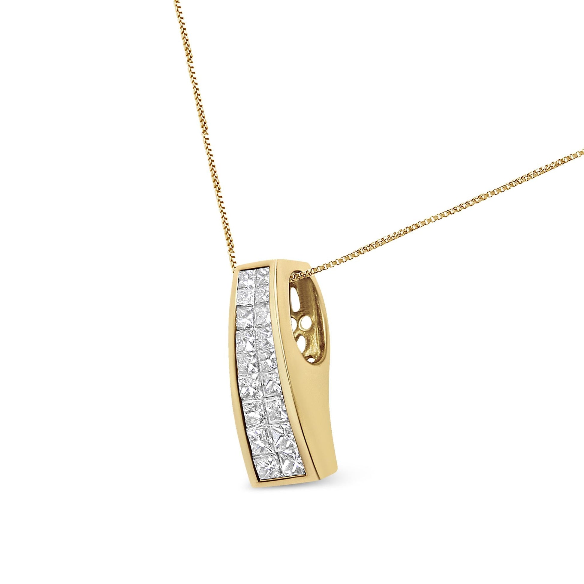 14K Yellow Gold 1 1/2 cttw Princess Cut Diamond Greek Column Pendant Necklace