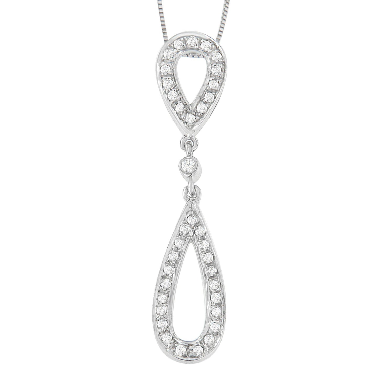 14 White Gold 1/4 cttw Round Cut Diamond Double Tear Drop Pendant Necklace (H-I