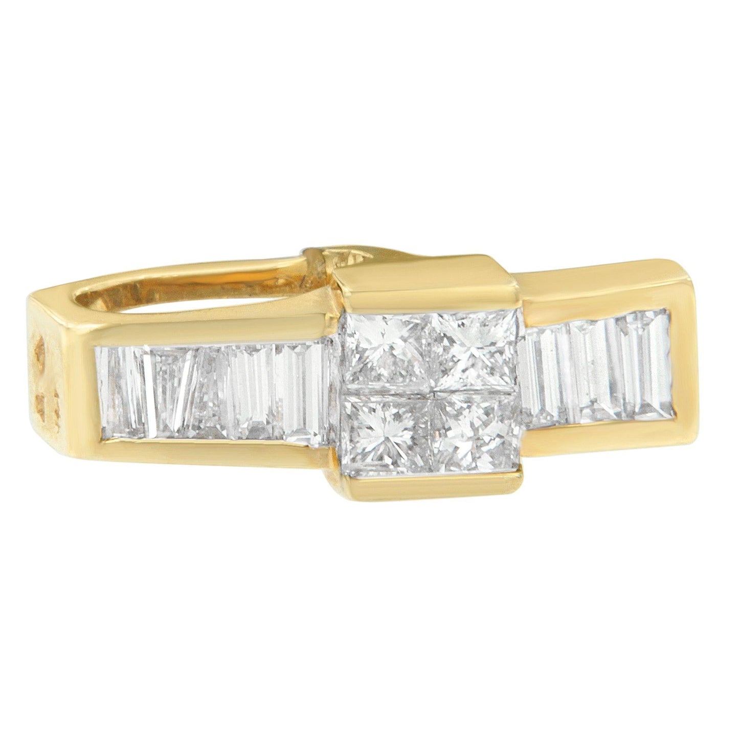 14K Yellow Gold 1 1/10 cttw Baguette and Princess Cut Overlapping Diamond Drop