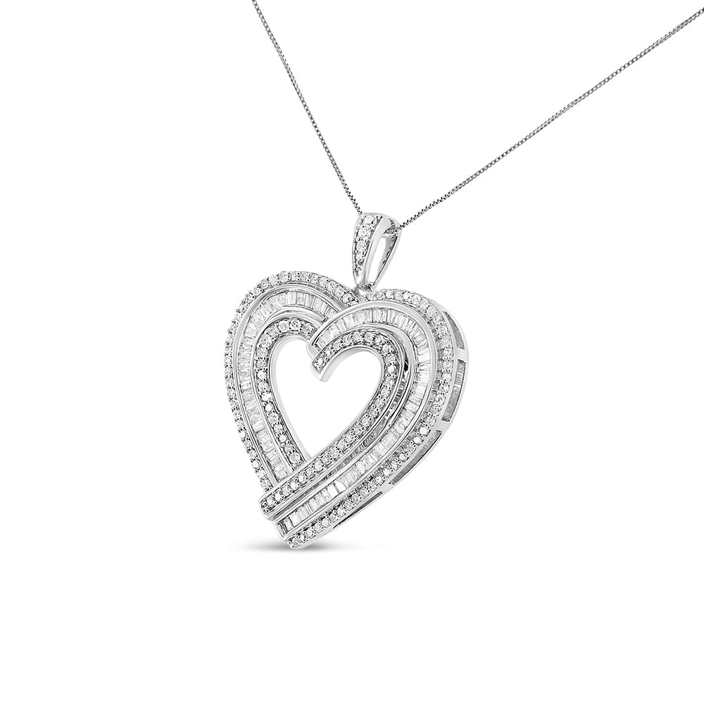 .925 Sterling Silver 1 3/8 Cttw Baguette Diamond Composite Heart 18’’ Inch