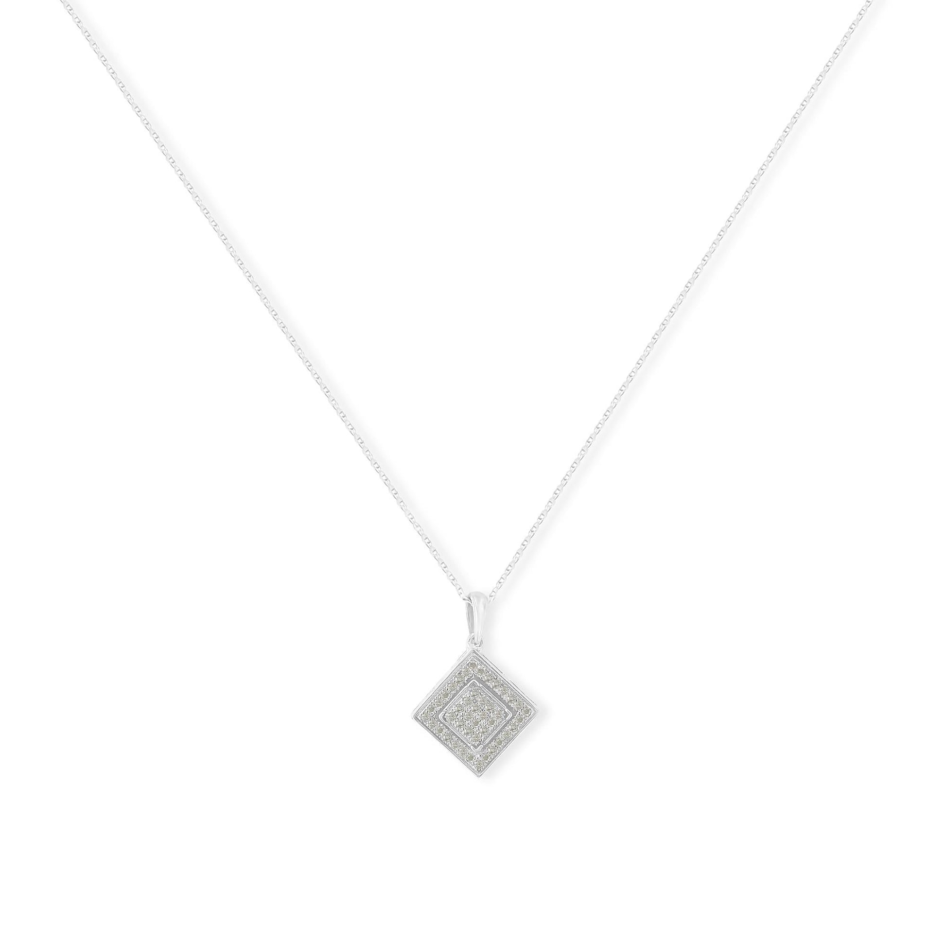 .925 Sterling Silver 1/3 cttw Diamond Rhombus Shaped 18’’ Pendant Necklace