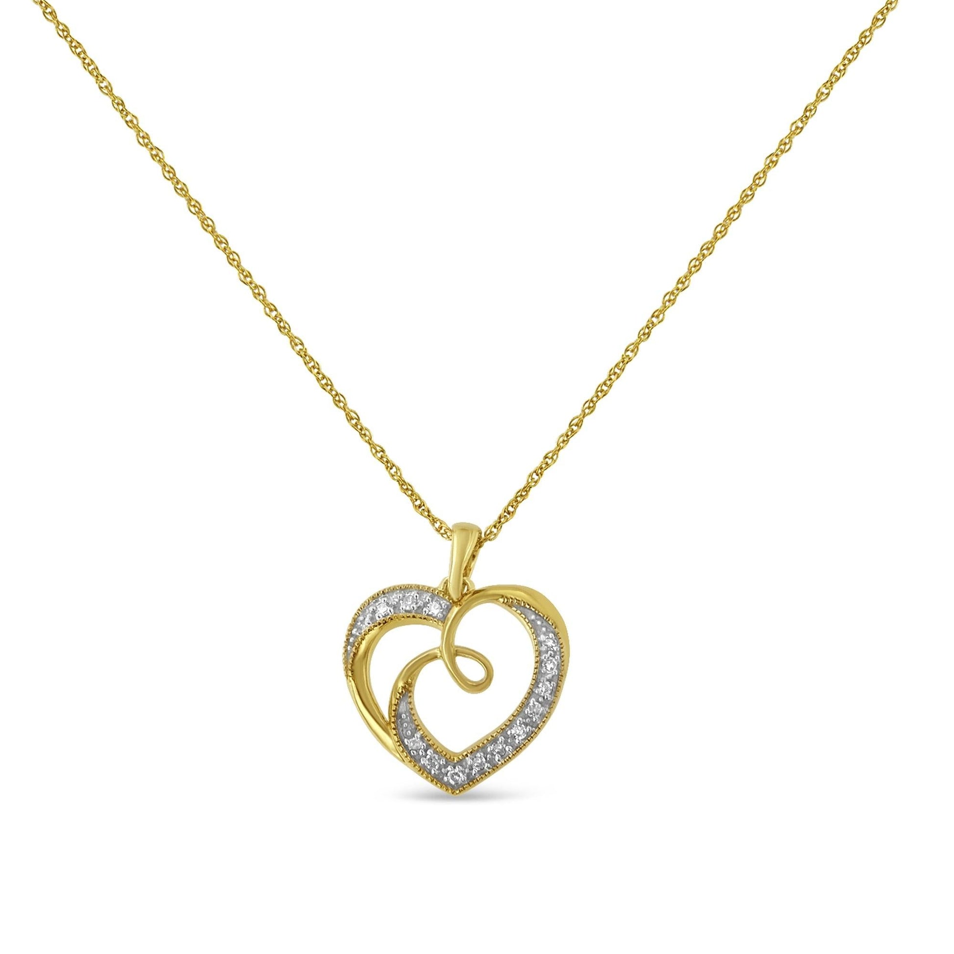 14K Yellow Gold Plated.925 Sterling Silver Diamond Accent Ribbon & Heart