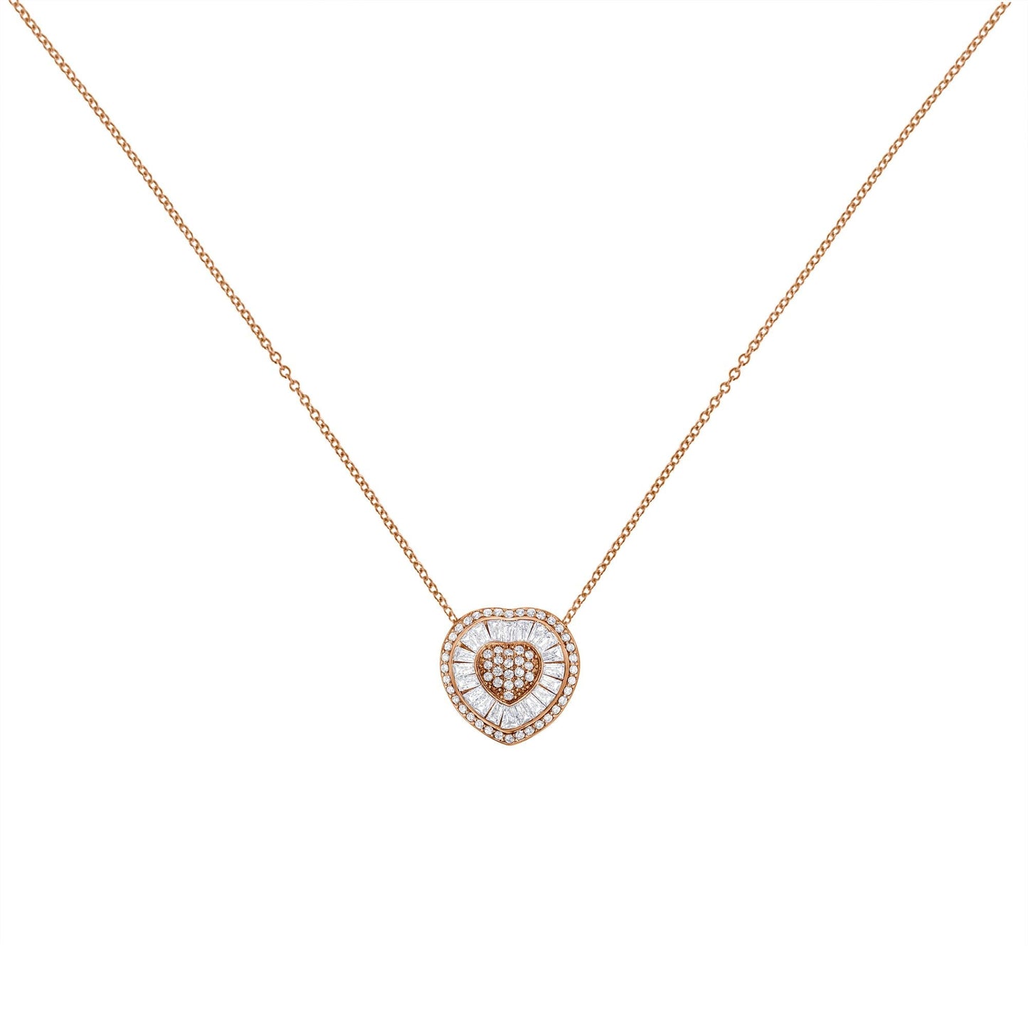 10K Rose Gold 1/2 cttw Diamond Heart Pendant Necklace (H-I Color I1-I2 Clarity)