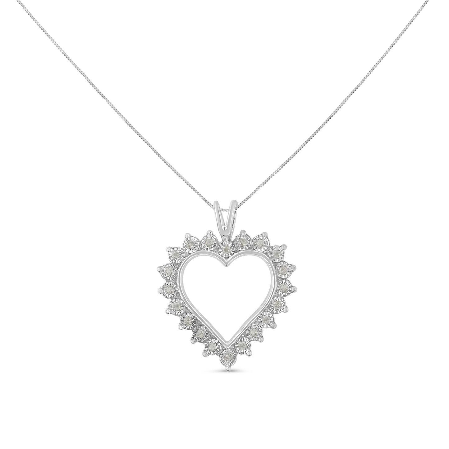 .925 Sterling Silver 1/10 cttw 3-Prong Diamond Open Heart Pendant Necklace (I-J