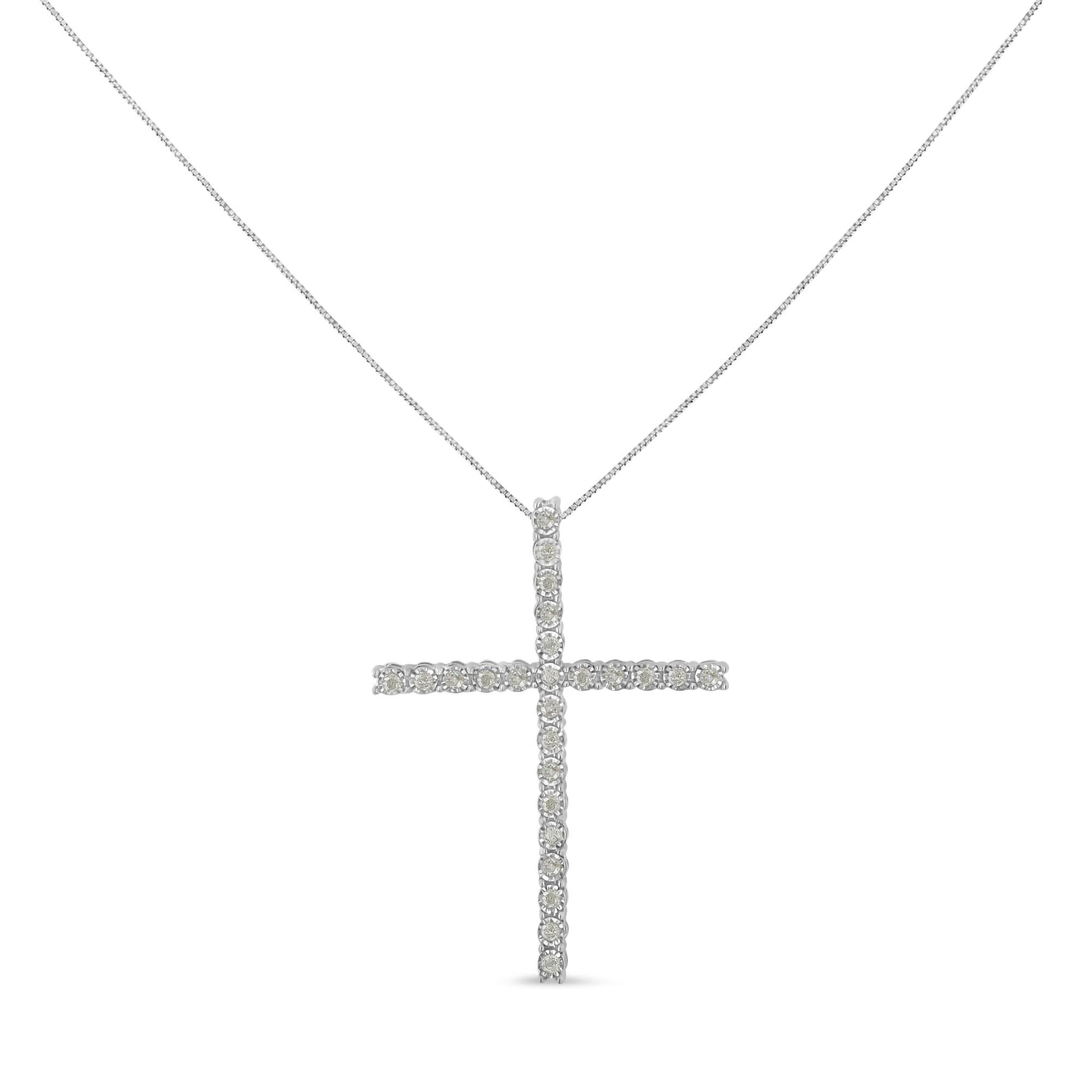 .925 Sterling Silver 1/2 Cttw Brilliant Cut Diamond Miracle-Set Cross 18’’