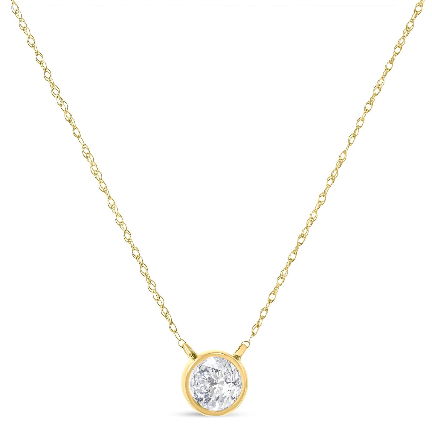 AGS Certified 10K Gold Diamond Solitaire Pendant Necklace (G-H SI2-I1) - Yellow