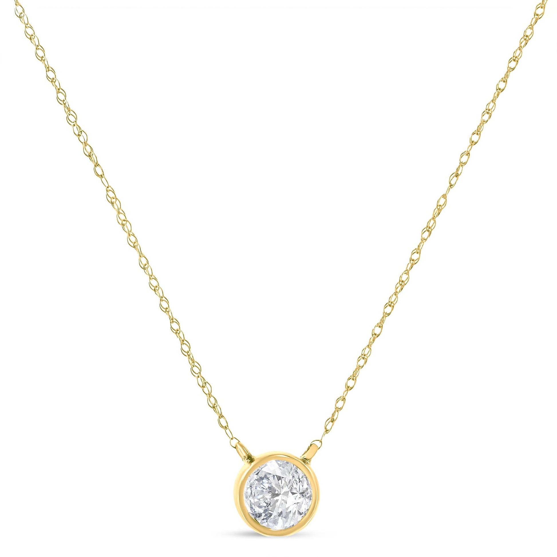 AGS Certified 10K Gold Diamond Solitaire Pendant Necklace (G-H SI2-I1) - Yellow