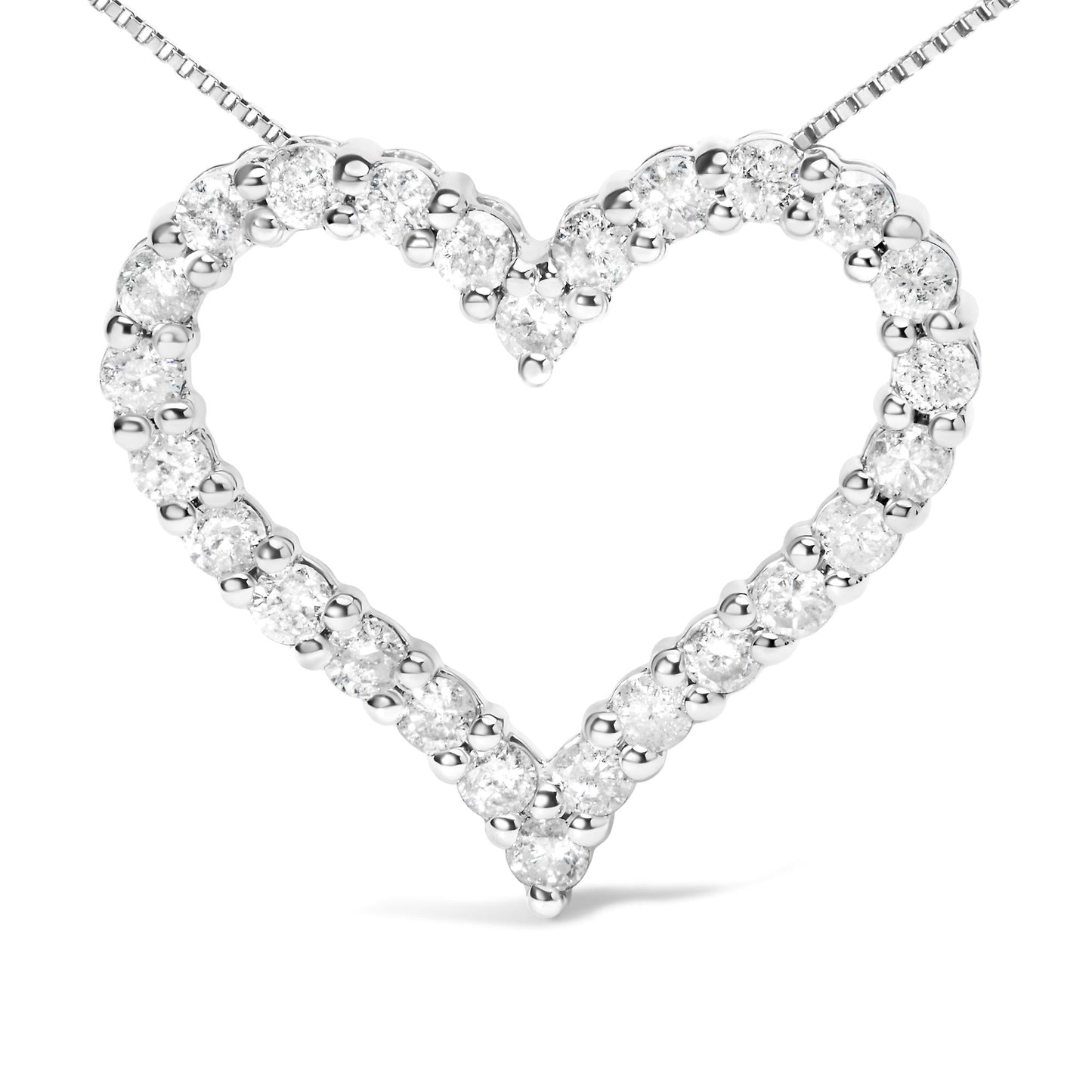 .925 Sterling Silver 2.0 Cttw Diamond Open Heart 18’’ Pendant Necklace (I-J