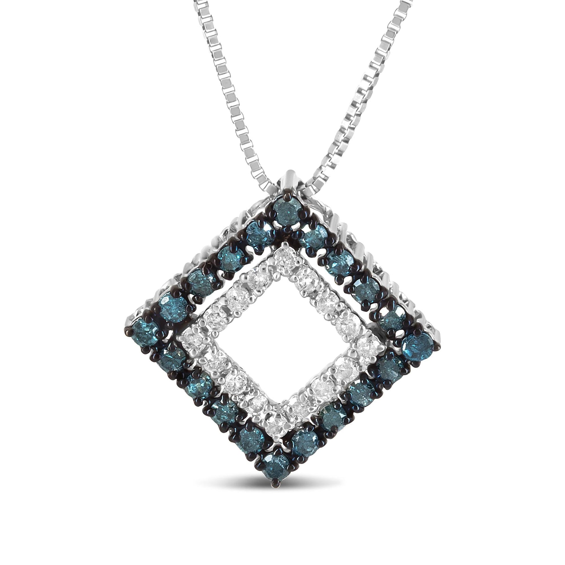 .925 Sterling Silver 1/2 Cttw Treated Blue and White Diamond Double Rhombus