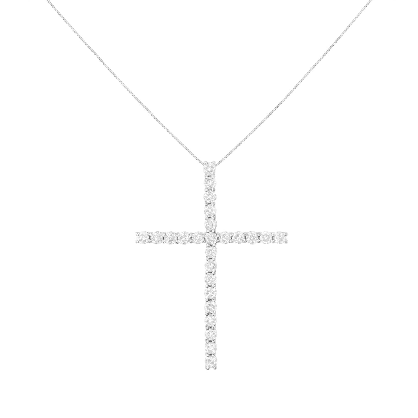 .925 Sterling Silver 3.0 Cttw Round Shape Diamond 1-1/2’’ Cross Pendant