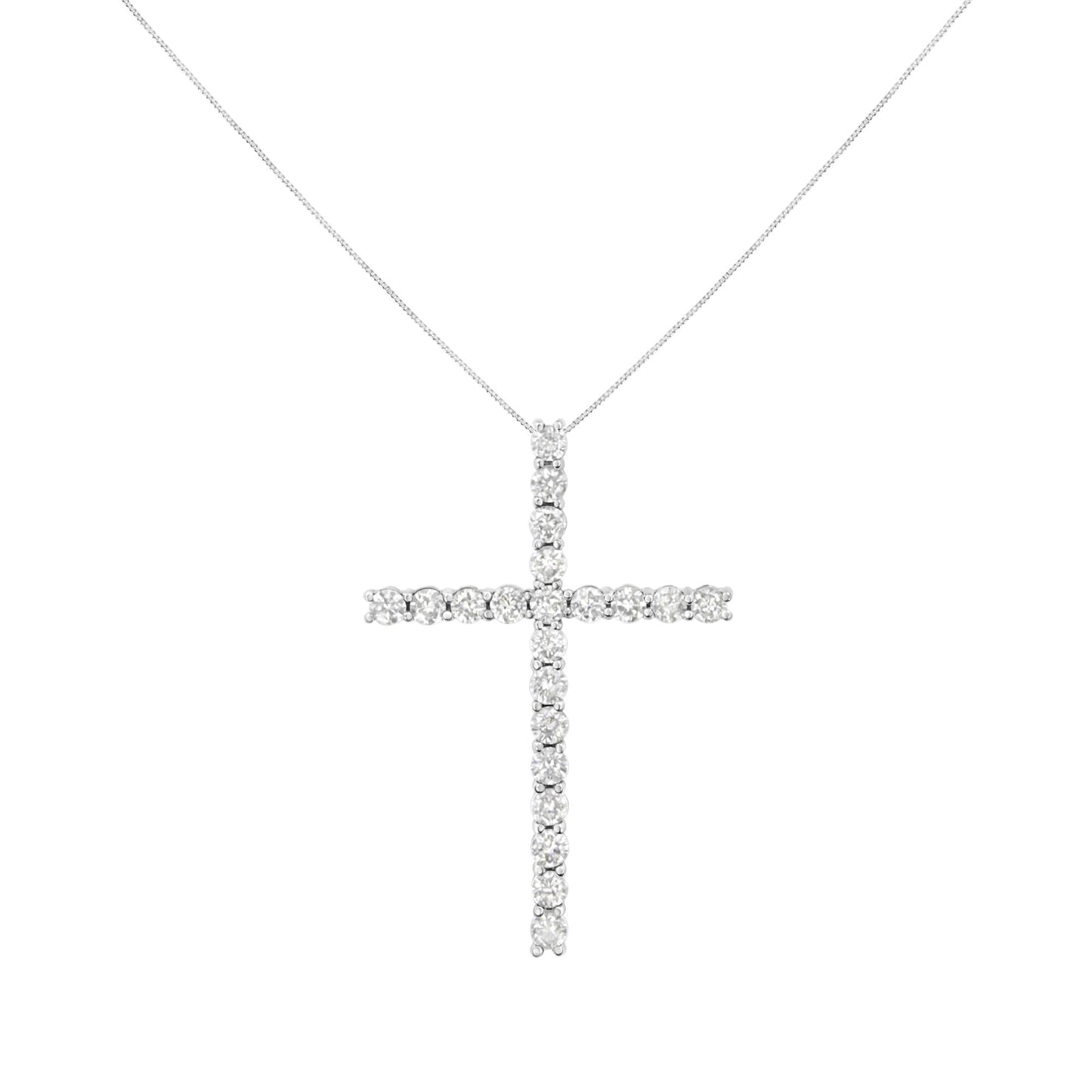 .925 Sterling Silver 4.0 Cttw Diamond 2-1/4’’ Cross Pendant with Box Chain