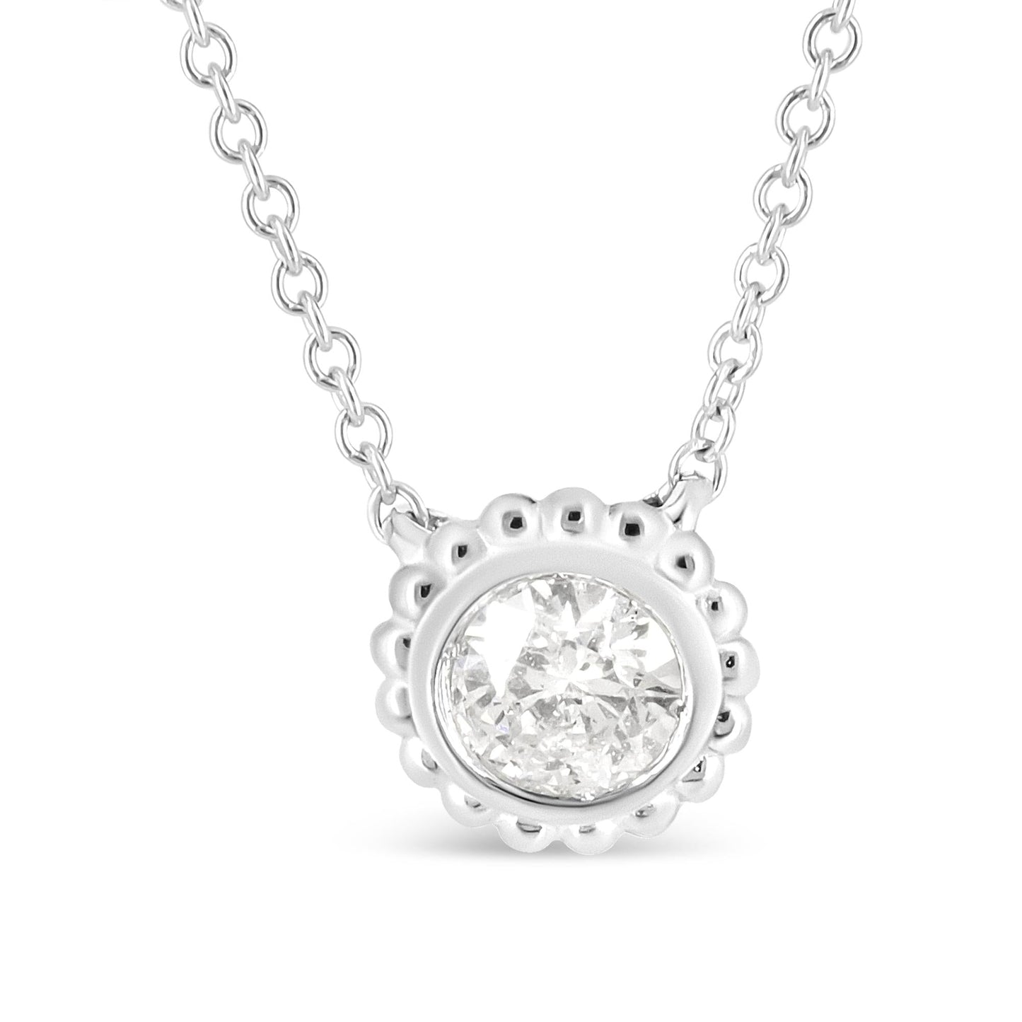 10K White Gold 1/2 Cttw Bezel Set Round Diamond Sunflower Finish 18’’