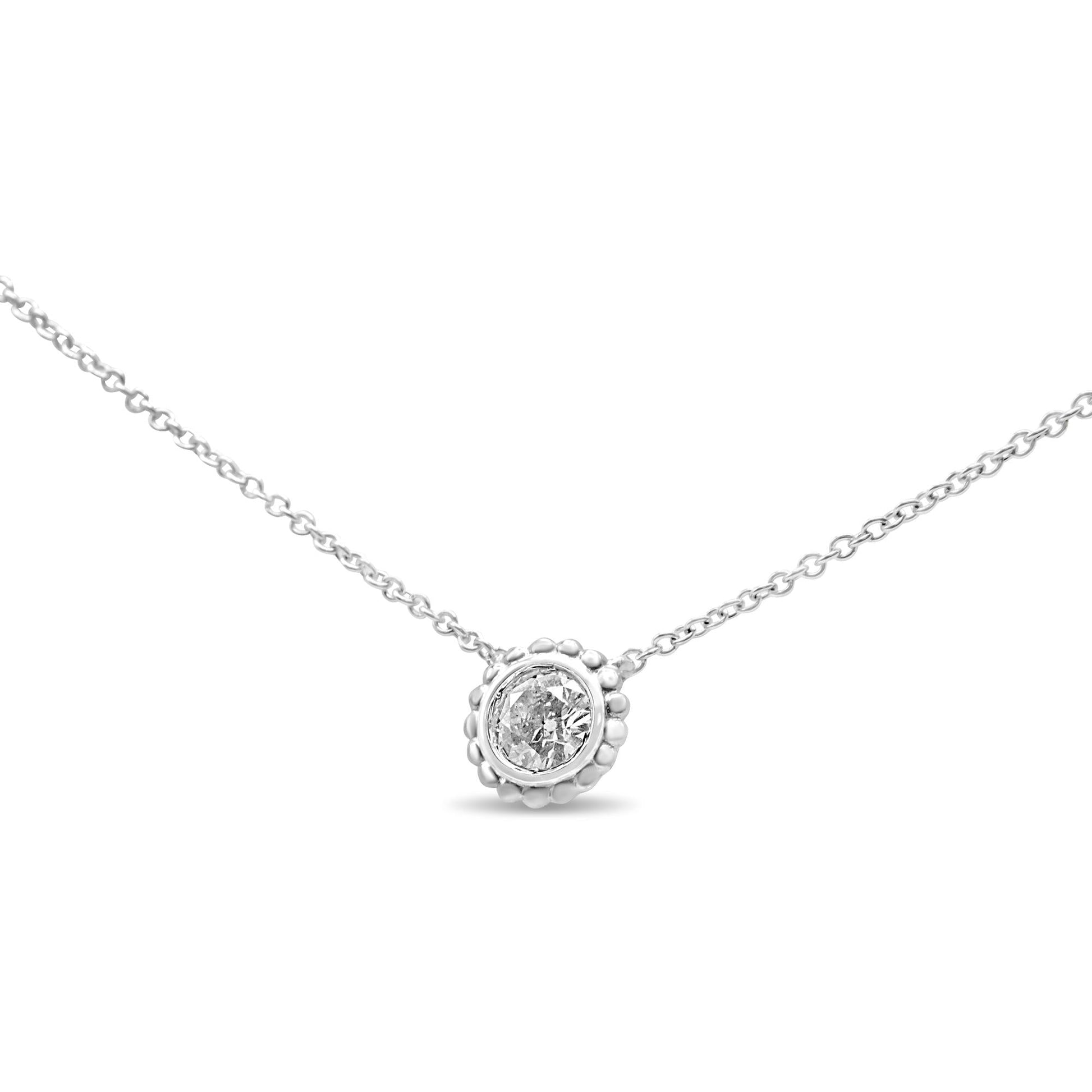 10K White Gold 1/4 Cttw Bezel-Set Round Diamond Solitaire Floral Pendant