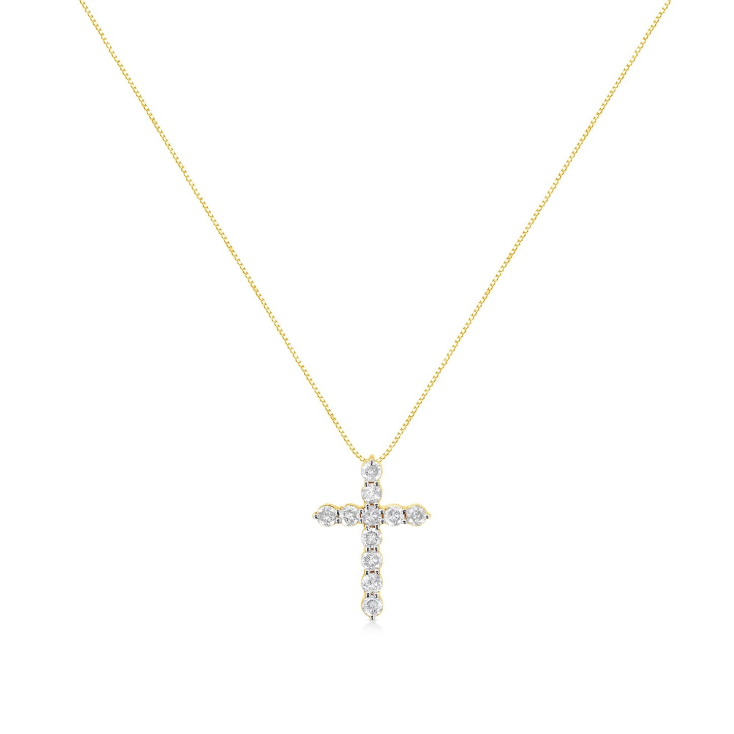 10K Yellow Gold Plated.925 Sterling Silver 1 cttw Prong Set Diamond Cross