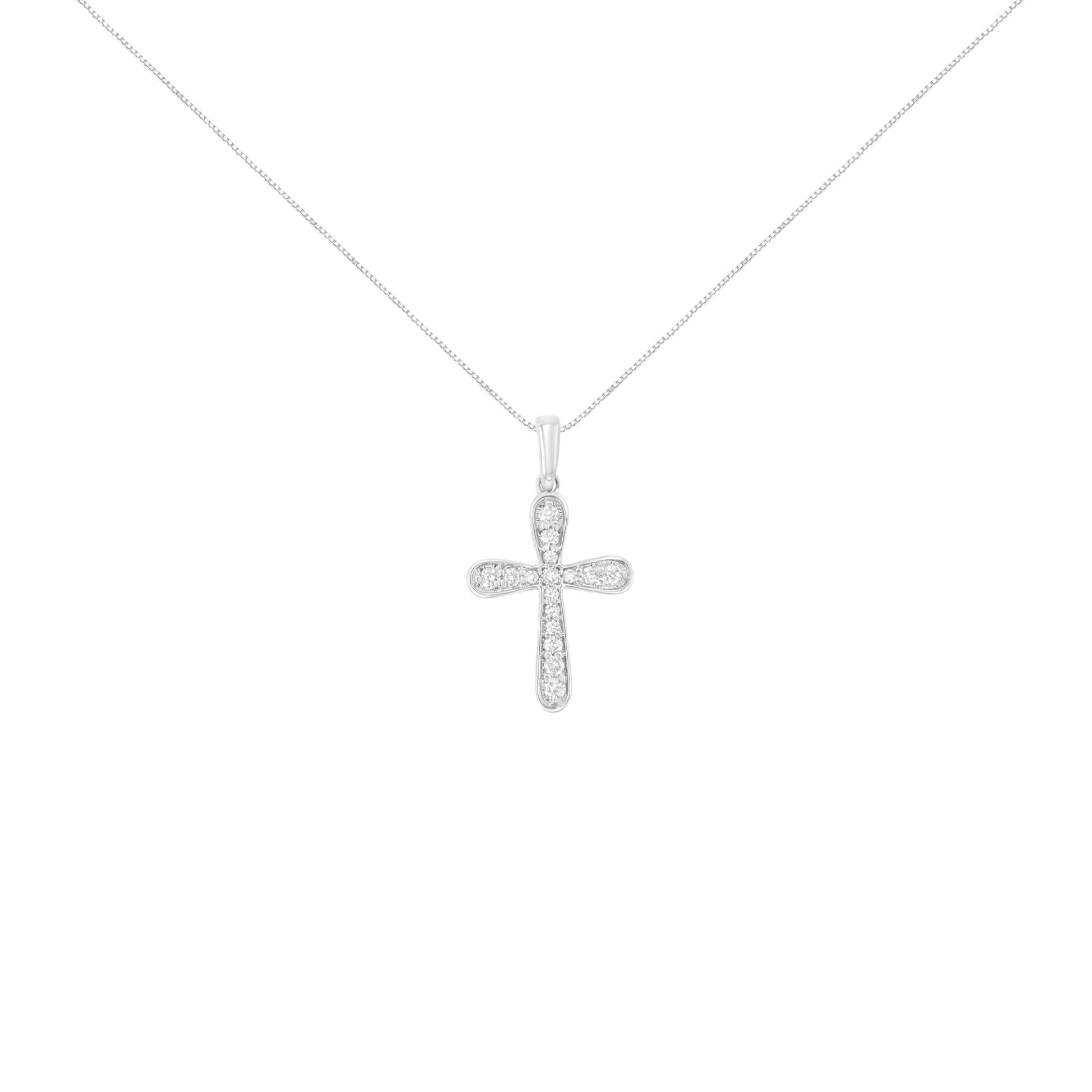 .925 Sterling Silver 1/4 Cttw Diamond Inlaid Cross 18’’ Pendant Necklace