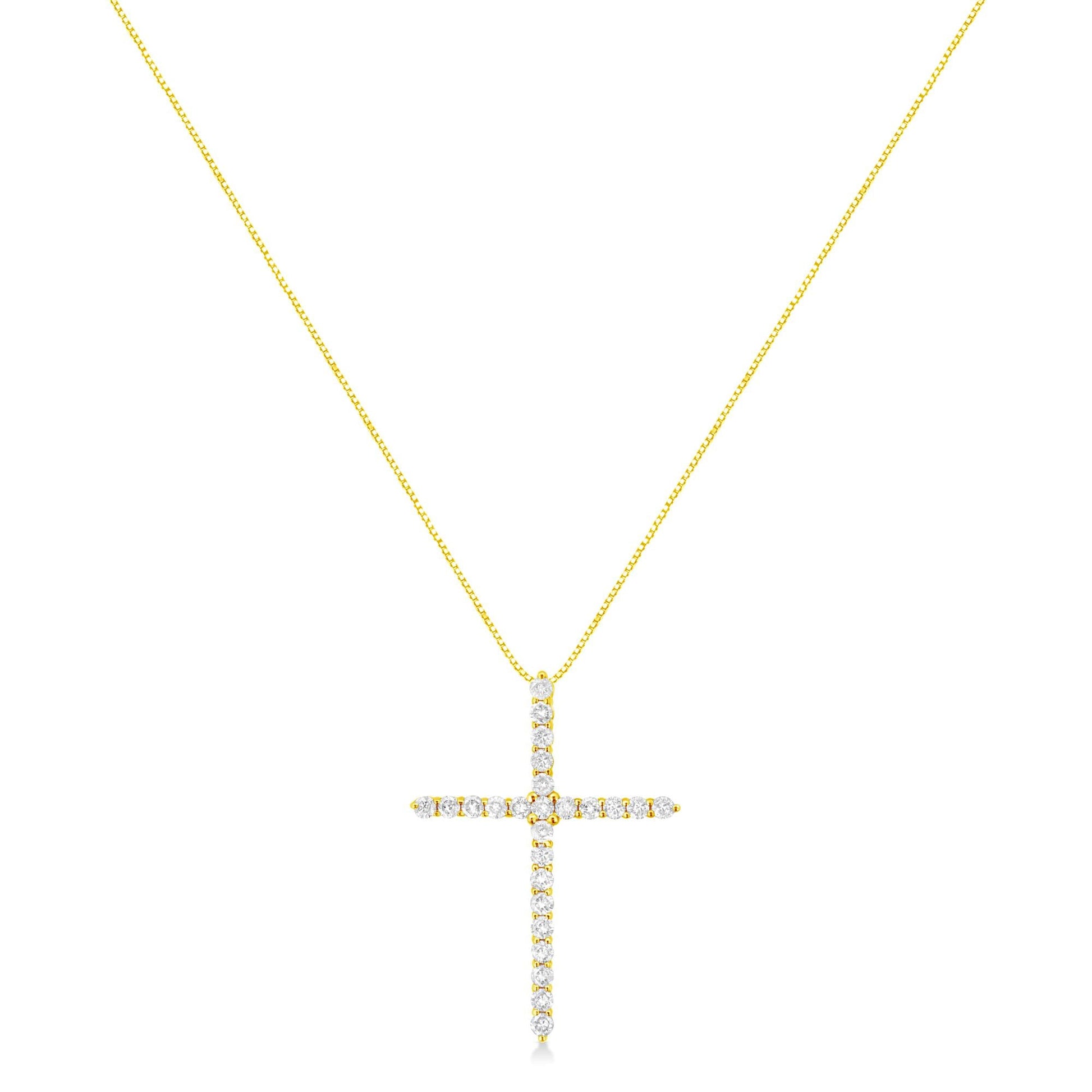 10K Yellow Gold 2.0 Cttw Round Brilliant Cut Diamond Cross Pendant Necklace