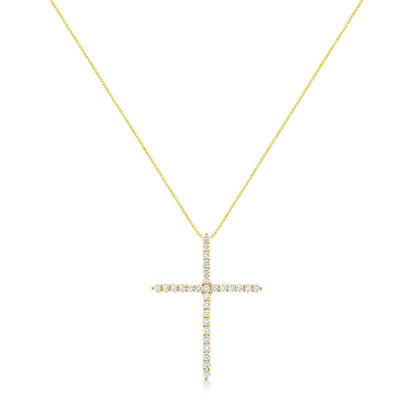 10K Yellow Gold 3.00 cttw Round-Cut Diamond Cross 18’’ Pendant Necklace