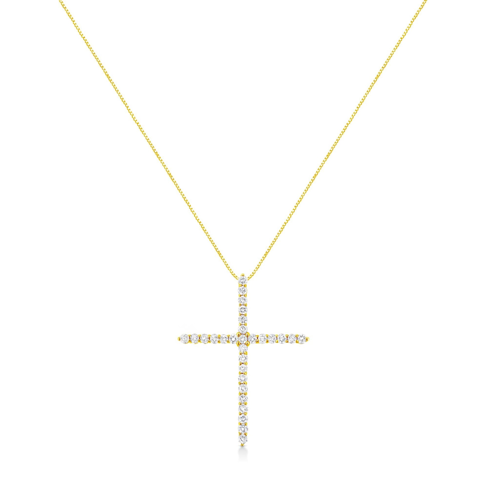 10K Yellow Gold 3.00 cttw Round-Cut Diamond Cross 18’’ Pendant Necklace