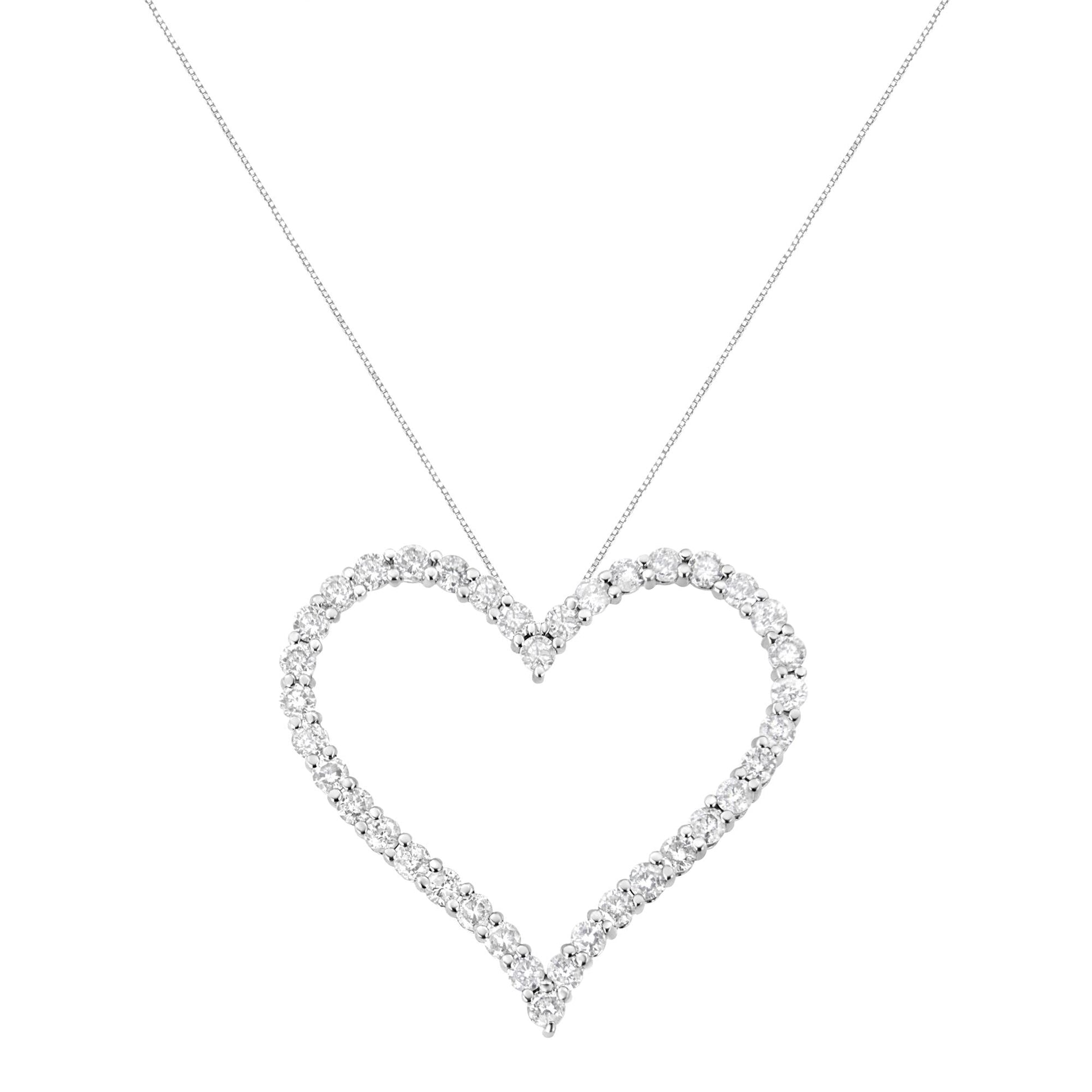 .925 Sterling Silver 3.0 cttw Round-Cut Diamond Open Heart Pendant Necklace