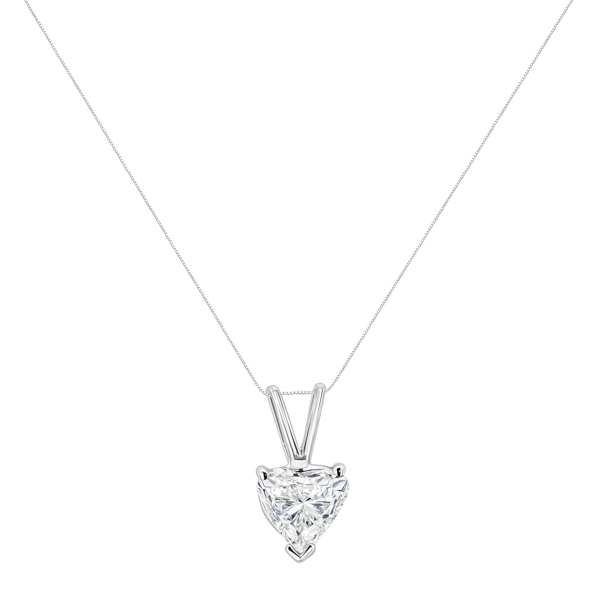 14K White Gold 3-Prong Set Heart Shaped Solitaire Diamond 18’’ Pendant