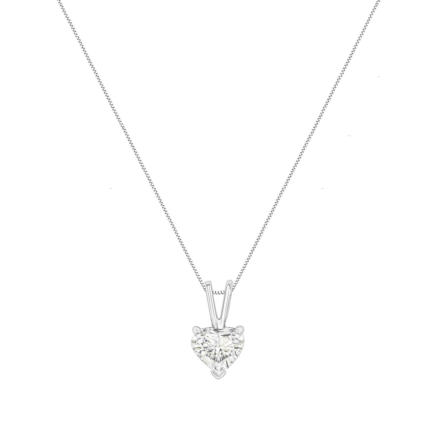 14K White Gold 3-Prong Set Heart Shaped Solitaire Diamond 18’’ Pendant