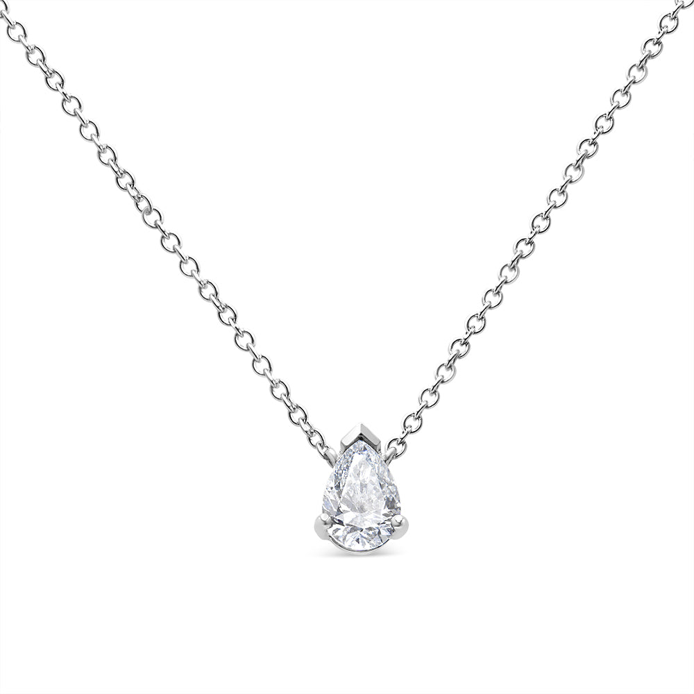 AGS Certified 14K White Gold 1/2 Cttw Diamond Pear 18’’ Pendant Necklace