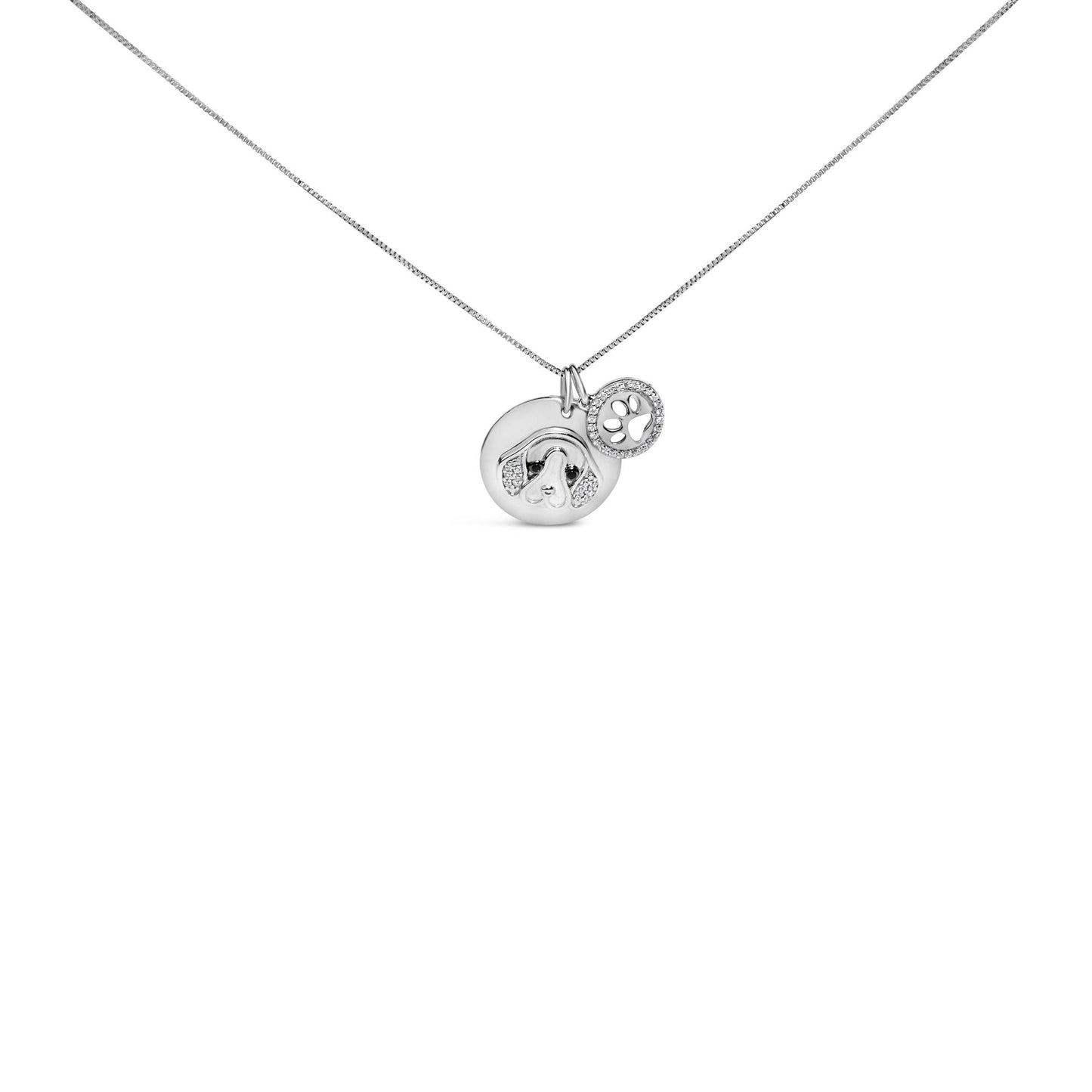 .925 Sterling Silver 1/5 Cttw White and Black Diamond Beagle Dog Medallion and Charm 18" Pendant Necklace (I-J Color, I2-I3 Clarity)