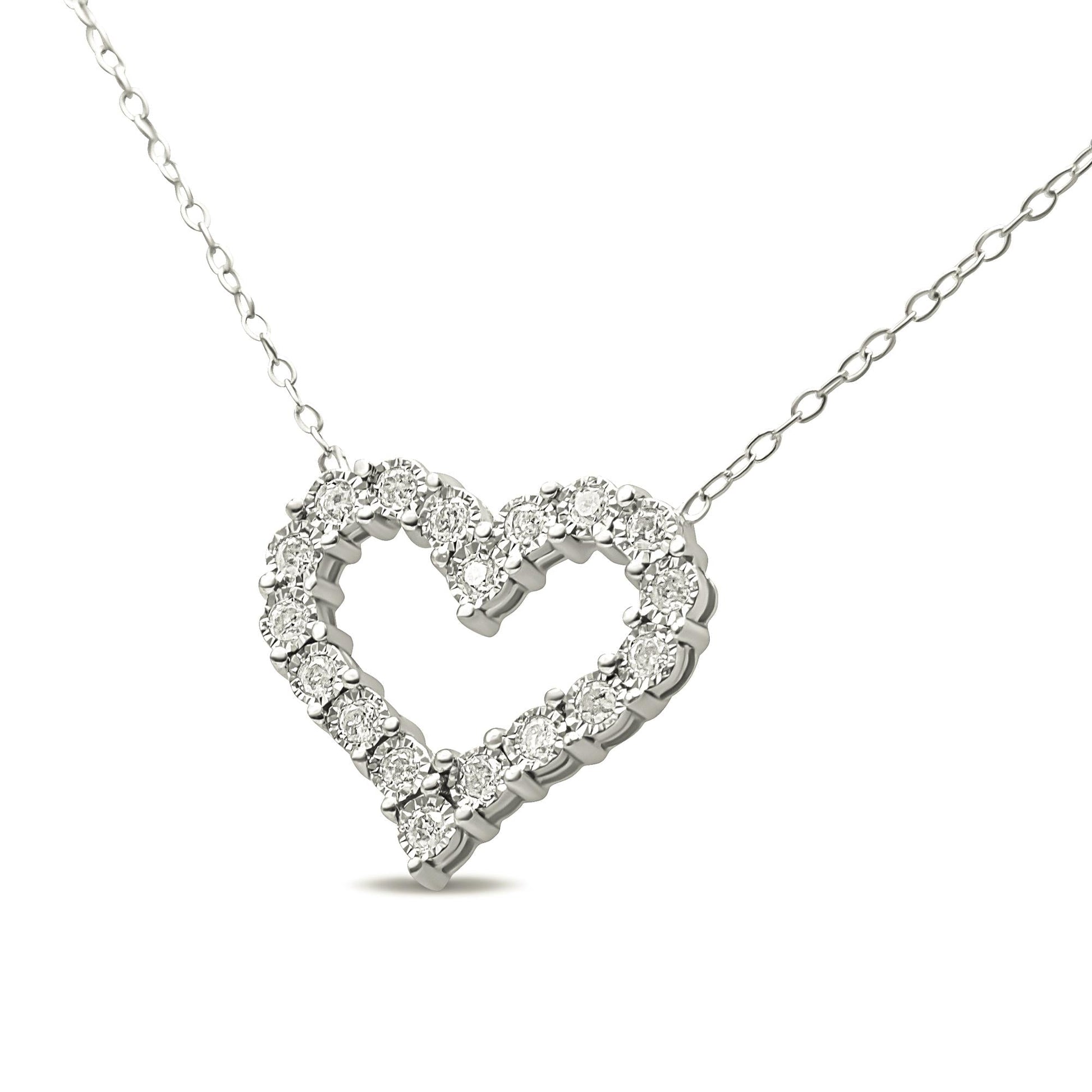 .925 Sterling Silver 1/2 Cttw Diamond Open Heart 18’’ Pendant Necklace (I-J