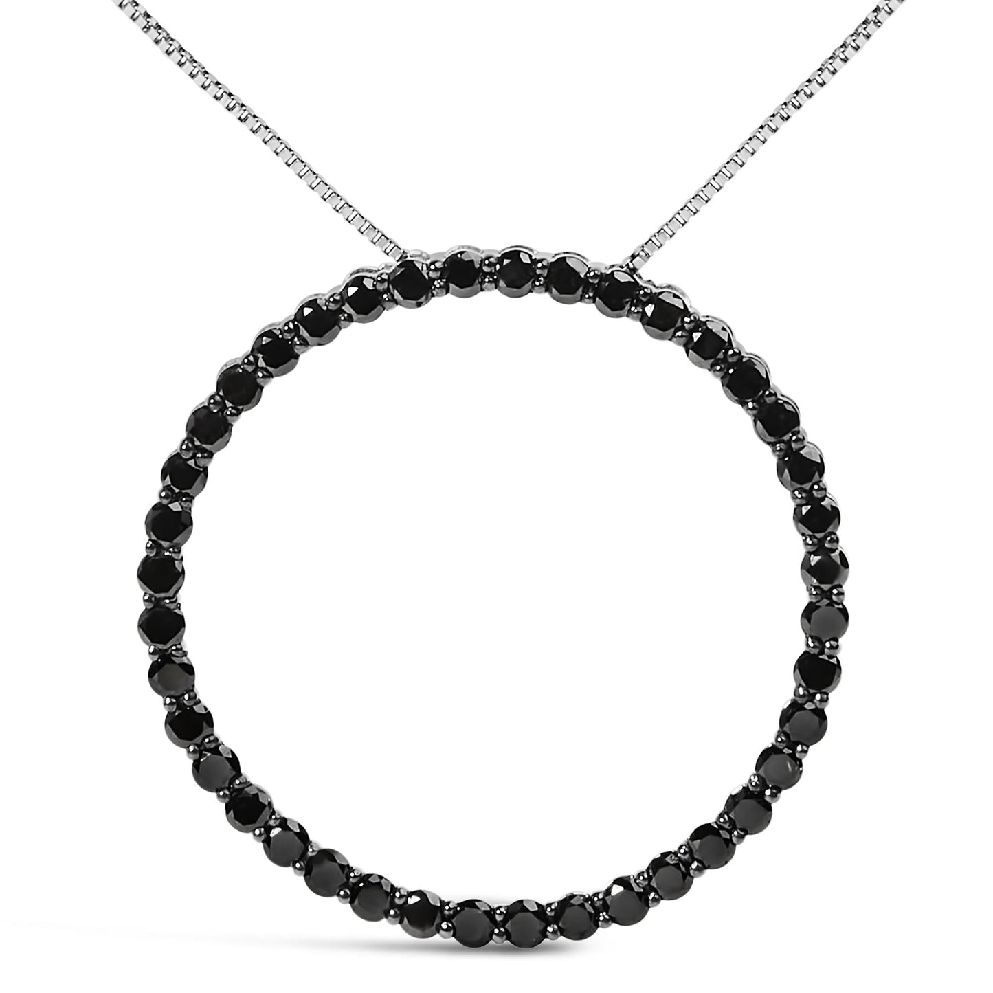 .925 Sterling Silver Black Diamond Open Hoop Circle 18" Pendant Necklace (Black Color, I2-I3 Clarity)