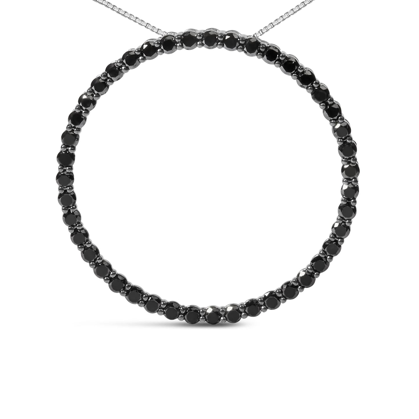 .925 Sterling Silver Black Diamond Open Hoop Circle 18" Pendant Necklace (Black Color, I2-I3 Clarity)