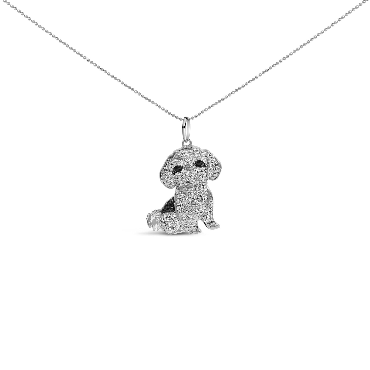 .925 Sterling Silver 1/2 Cttw White and Black Diamond Shih Tzu Dog 18" Pendant Necklace (I-J Color, I2-I3 Clarity)