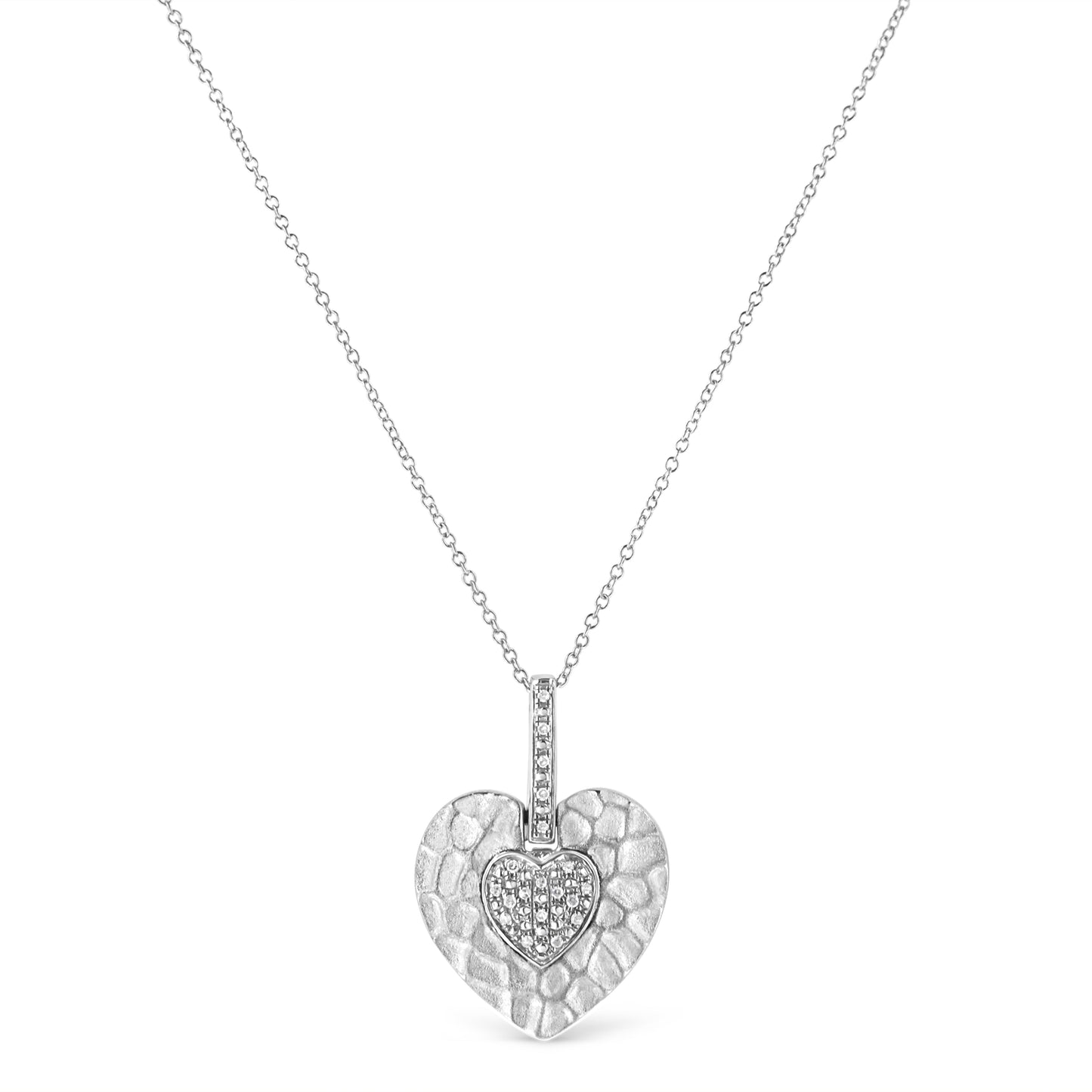 .925 Sterling Silver Pave-Set Diamond Accent Heart Shape 18’’ Pendant