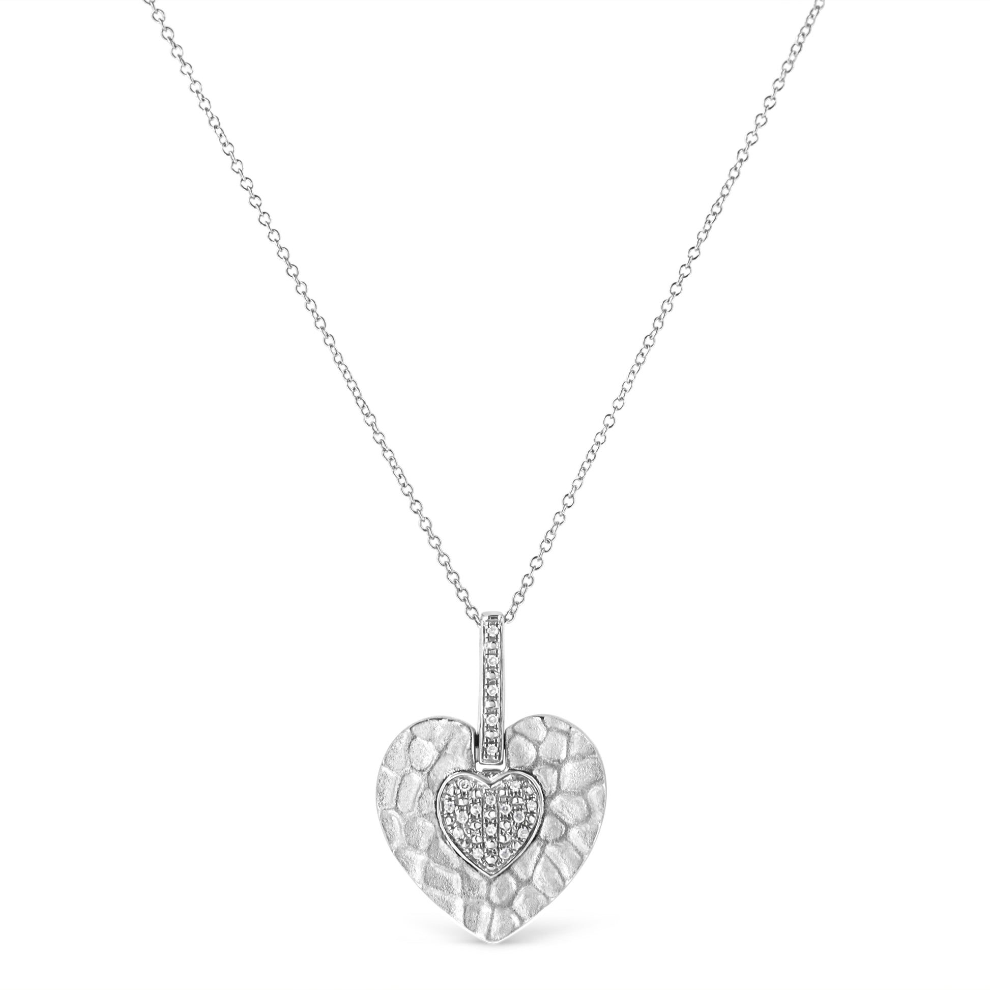 .925 Sterling Silver Pave-Set Diamond Accent Heart Shape 18’’ Pendant