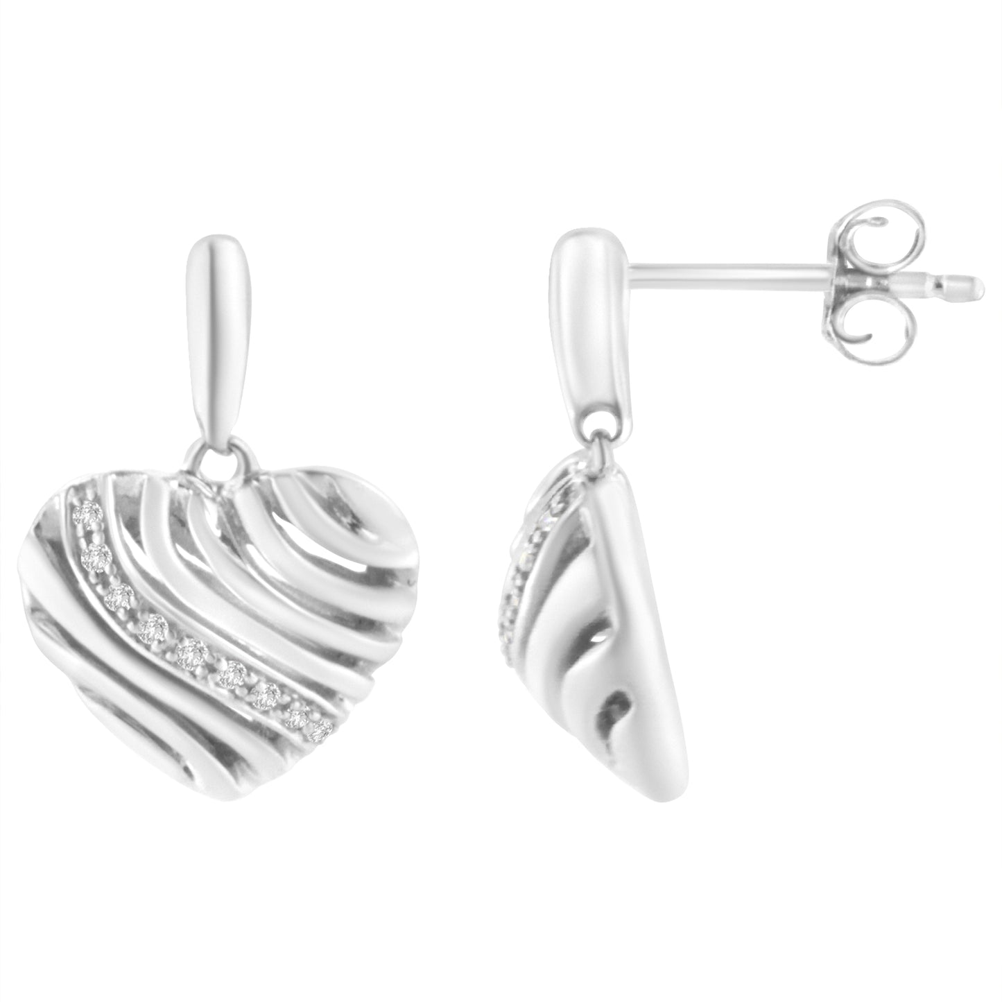 Sterling Silver Heart Diamond Accent Puff Earrings (I-J I1-I2)