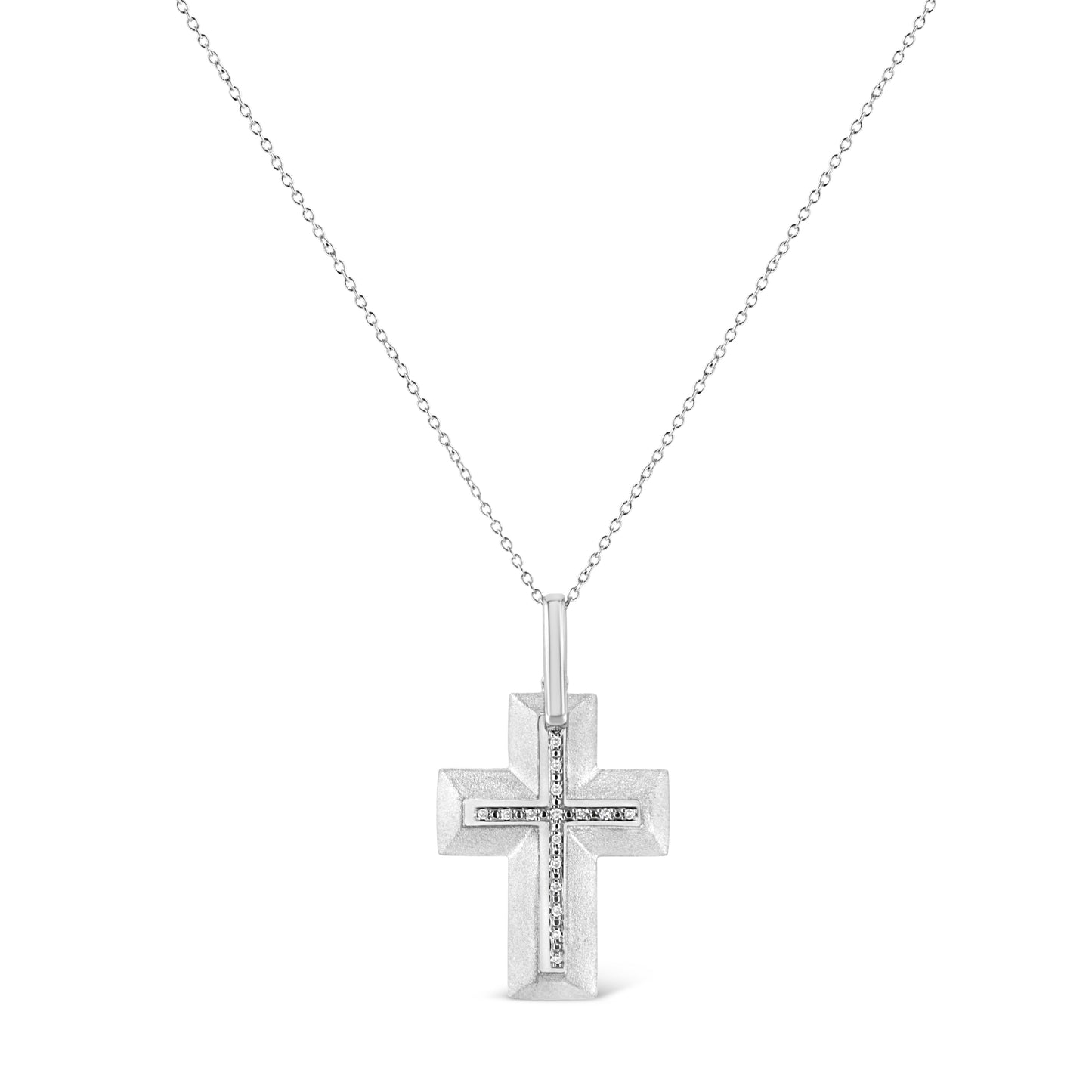 .925 Sterling Silver Prong-Set Diamond Accent Bold Cross 18’’ Pendant