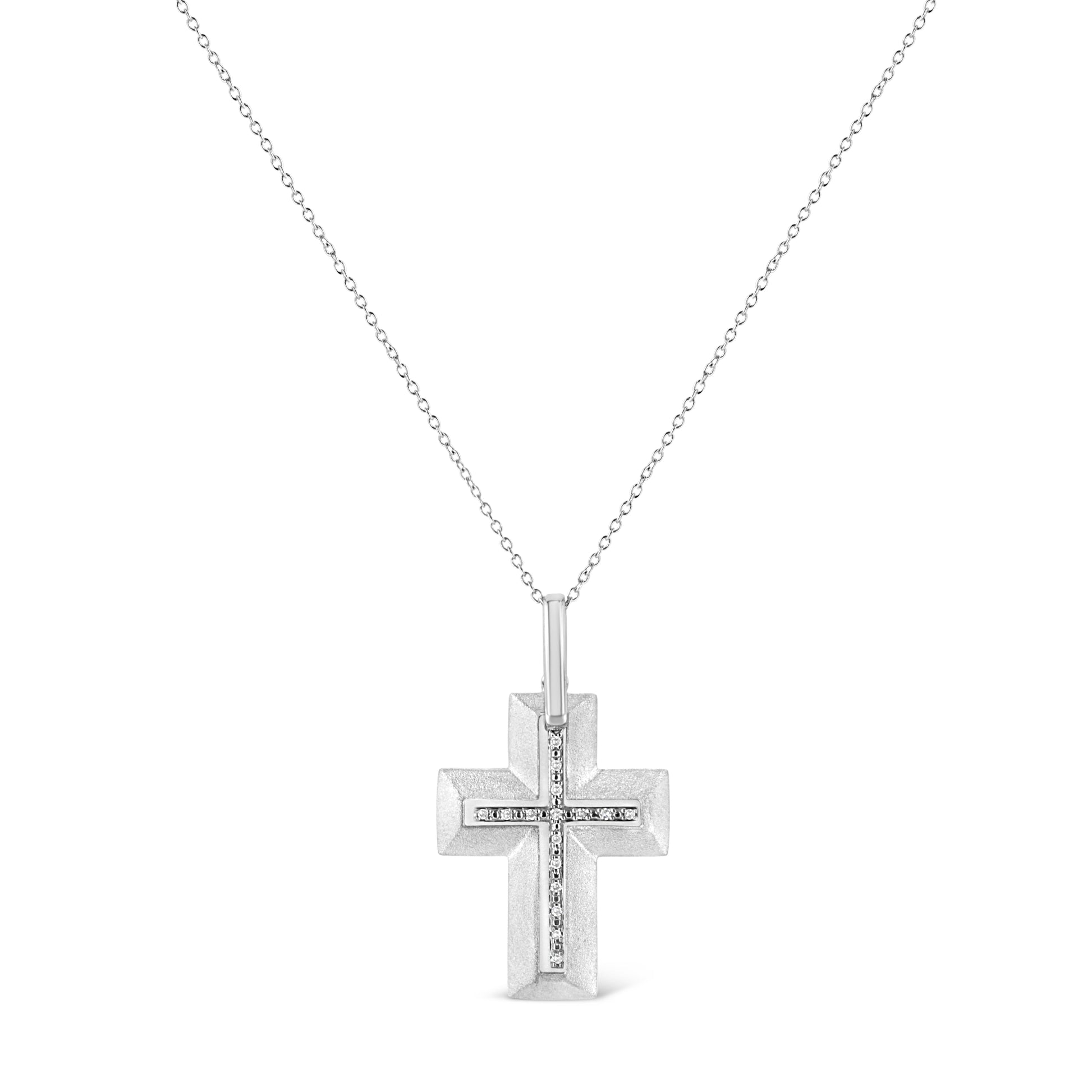 .925 Sterling Silver Prong-Set Diamond Accent Bold Cross 18’’ Pendant