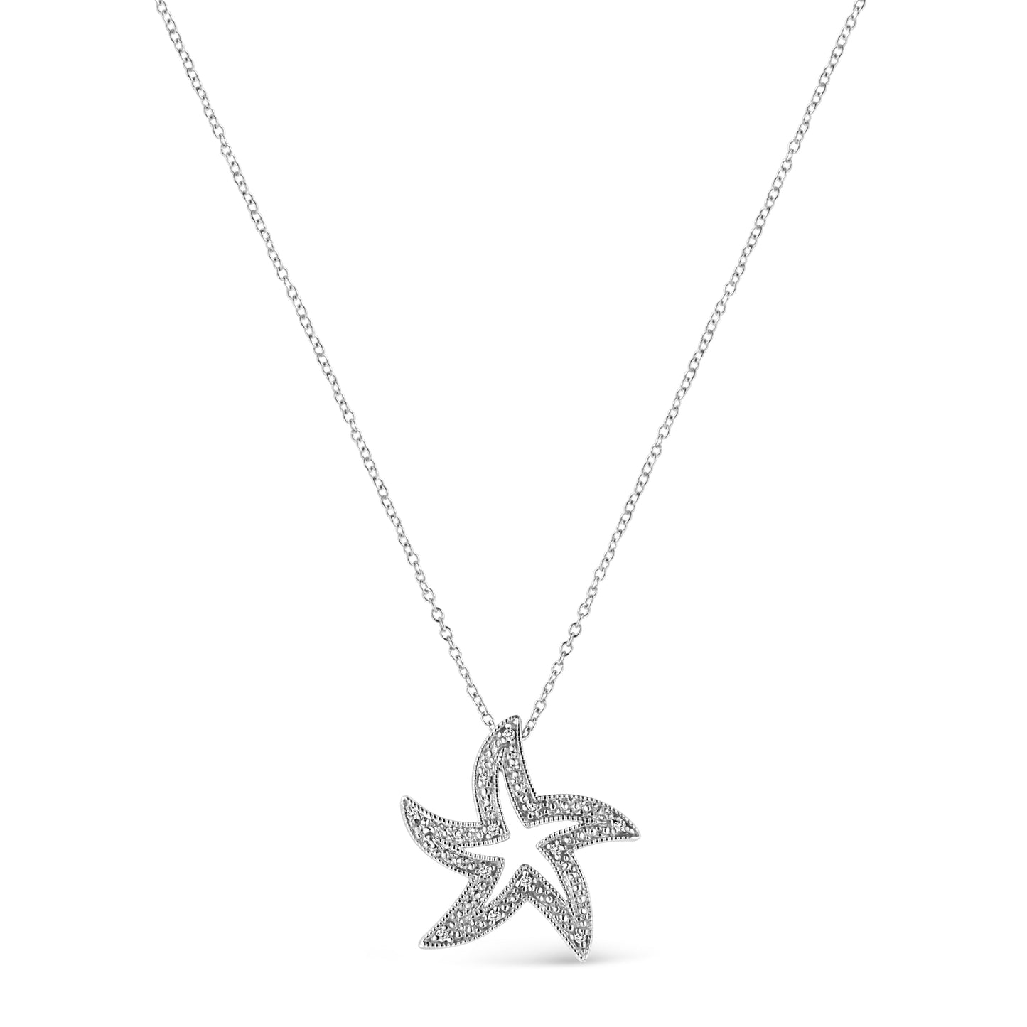 .925 Sterling Silver Prong-Set Diamond Accent Starfish 18’’ Pendant