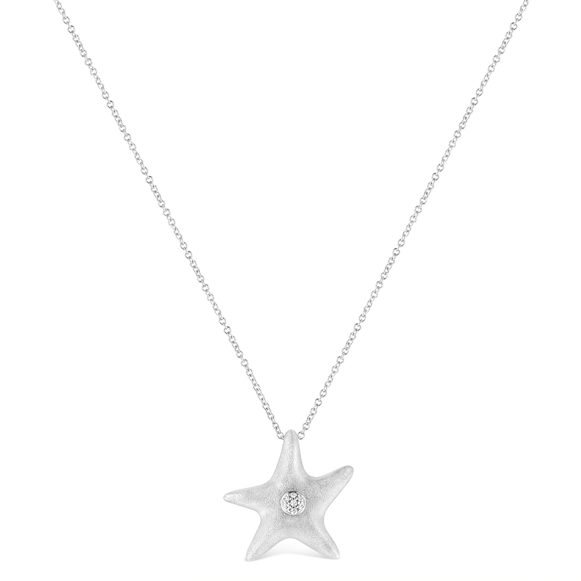 .925 Sterling Silver Prong-Set Diamond Accent Starfish Pendant Necklace (I-J